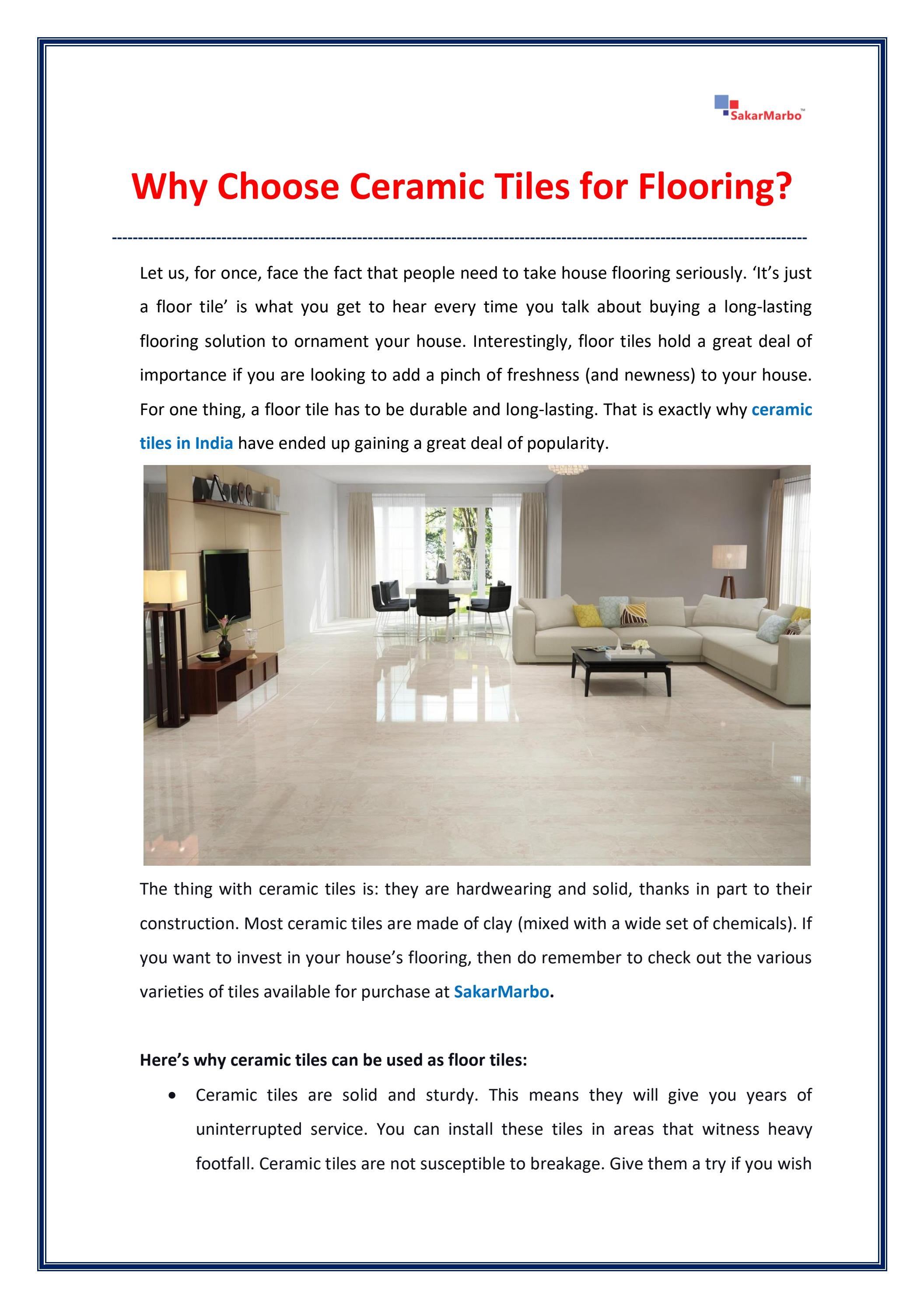 Why Choose Ceramic Tiles for Flooring? by Sakar Granito (India) Private