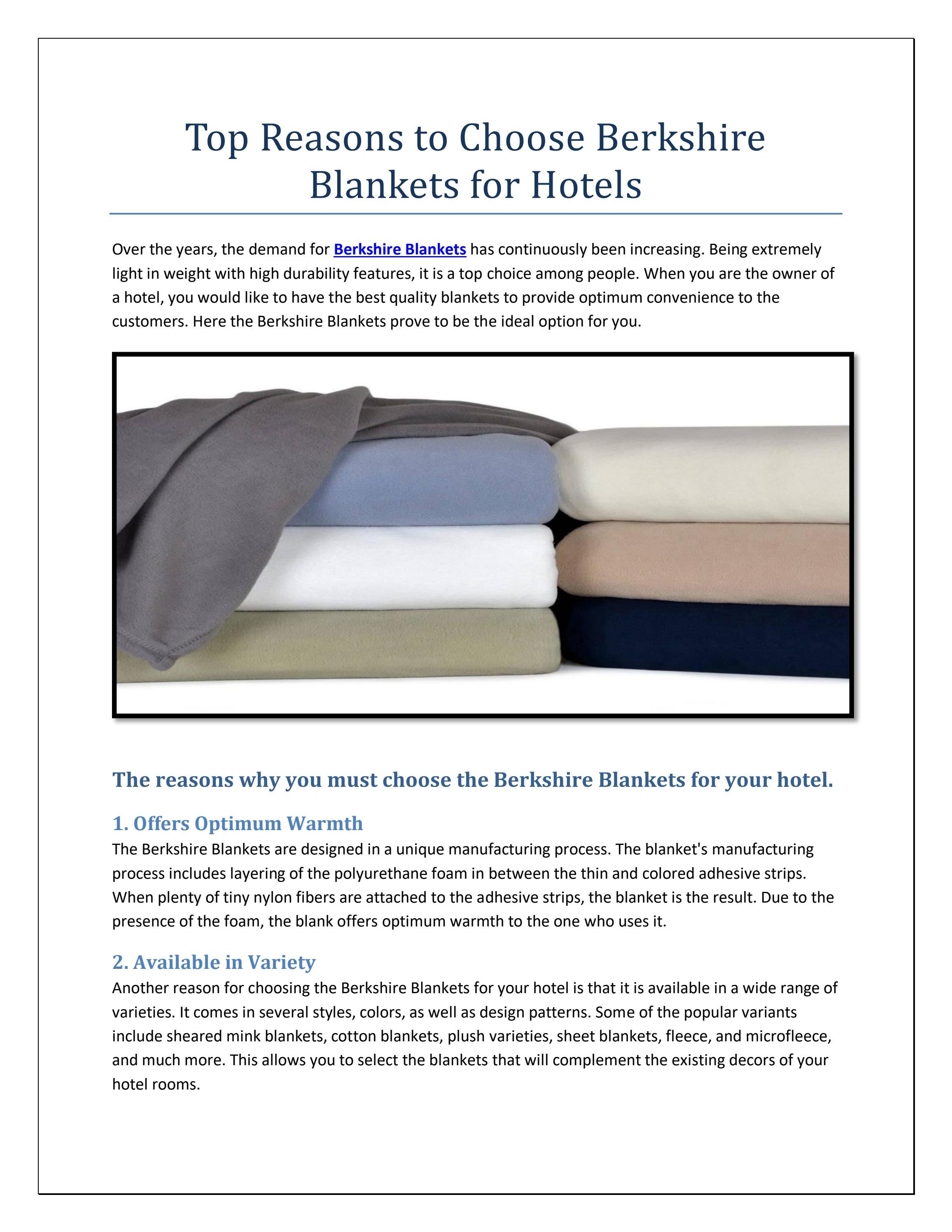 Reasons to Choose Berkshire Blankets for Hotels by Hotels4Humanity Issuu