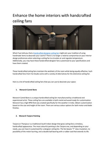 Enhance the home interiors with handcrafted ceiling fans by