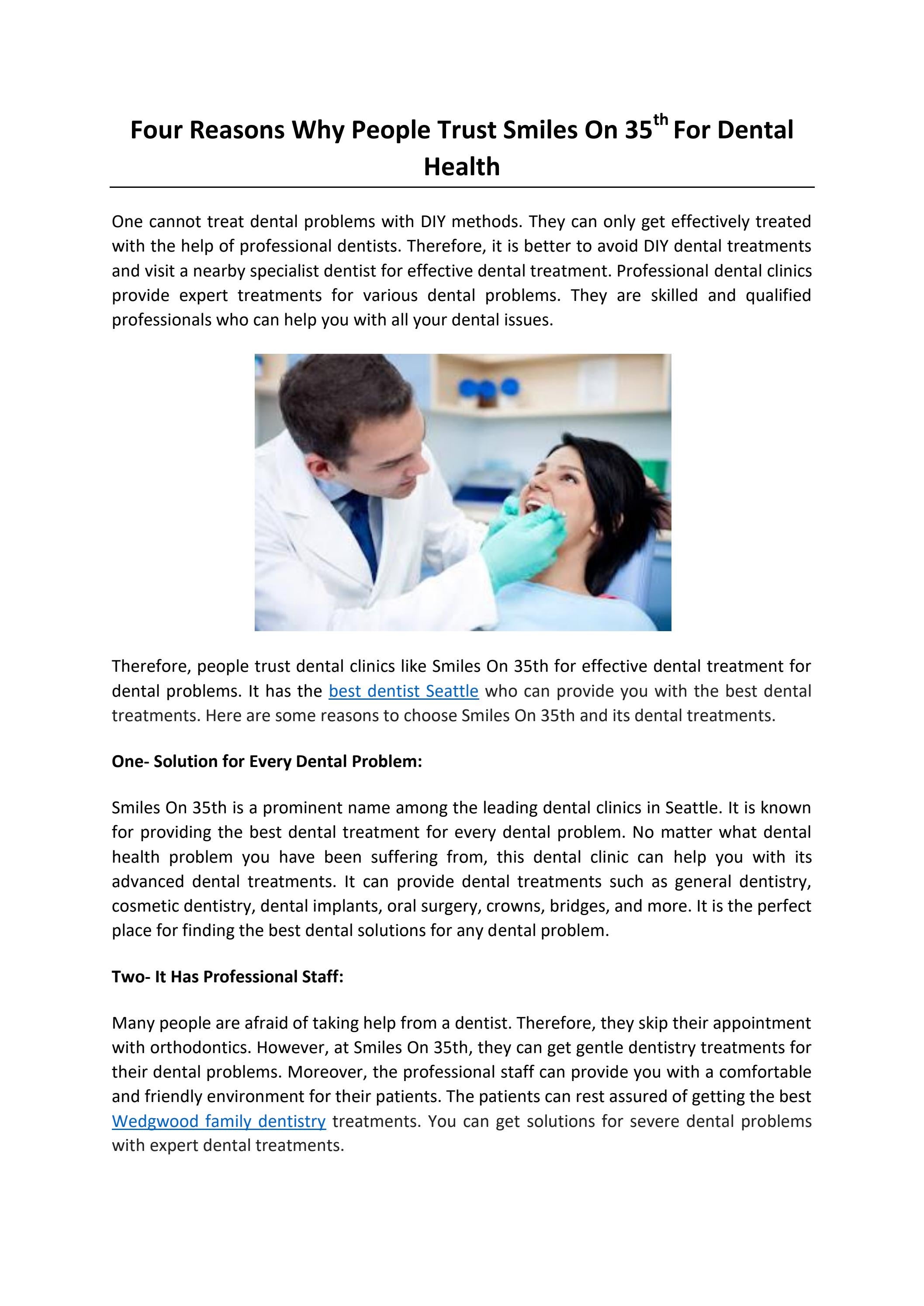 Four Reasons Why People Trust Smiles On 35th For Dental Health by