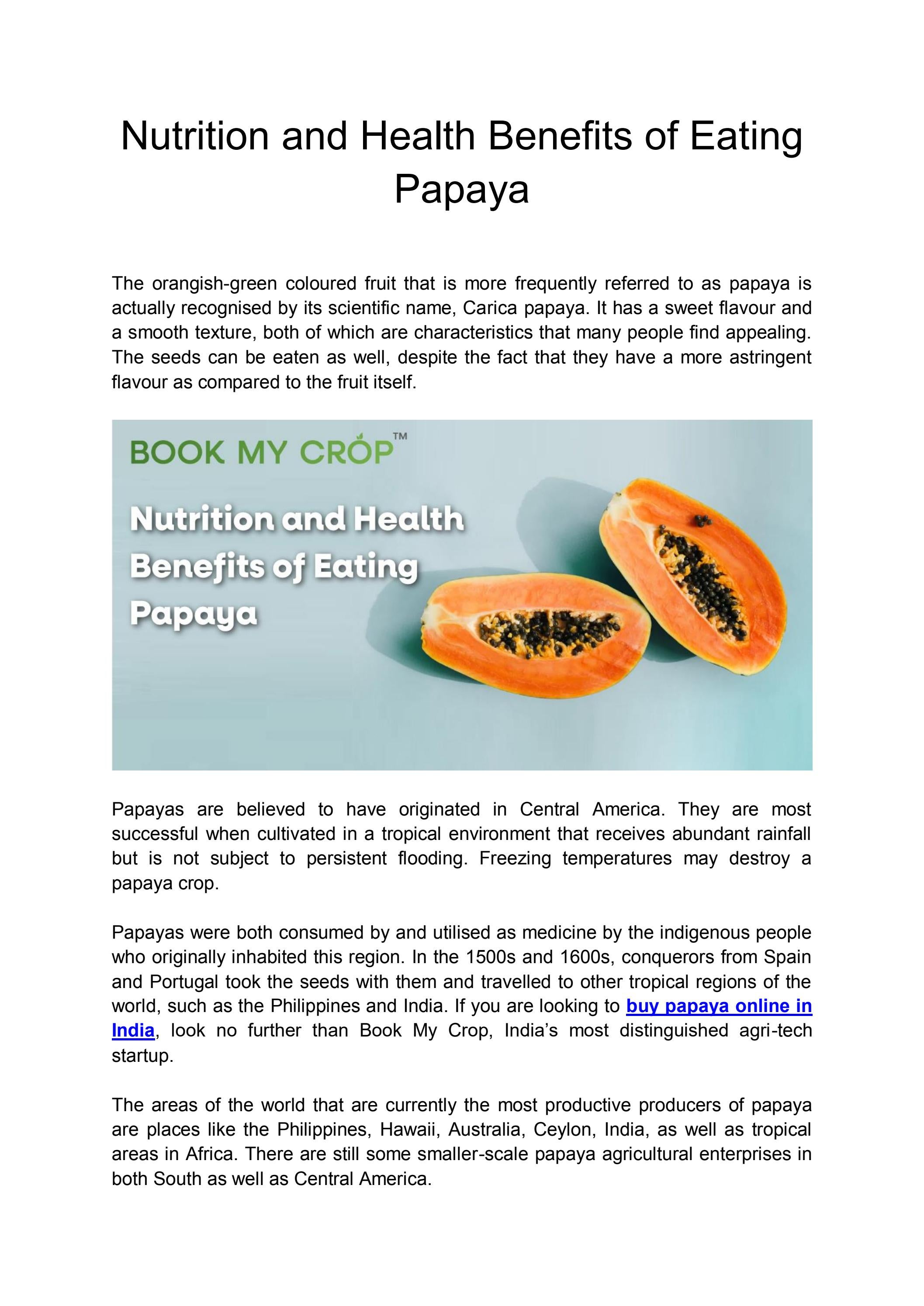 Nutrition and Health Benefits of Eating Papaya by Book My Crop Issuu