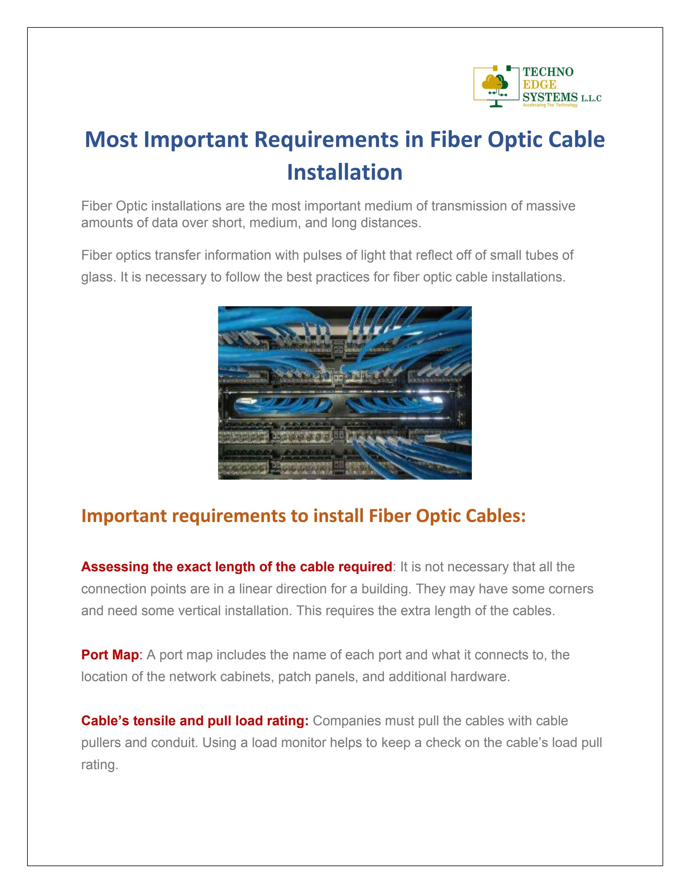 Most Important Requirements In Fiber Optic Cable Installation in Dubai