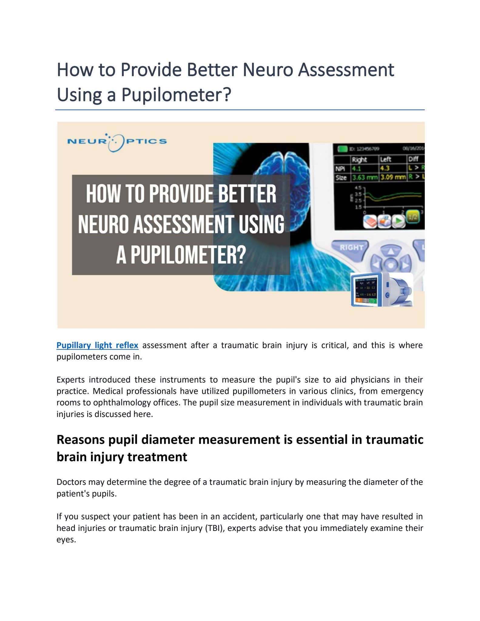 How to Provide Better Neuro Assessment Using a Pupilometer? by ...