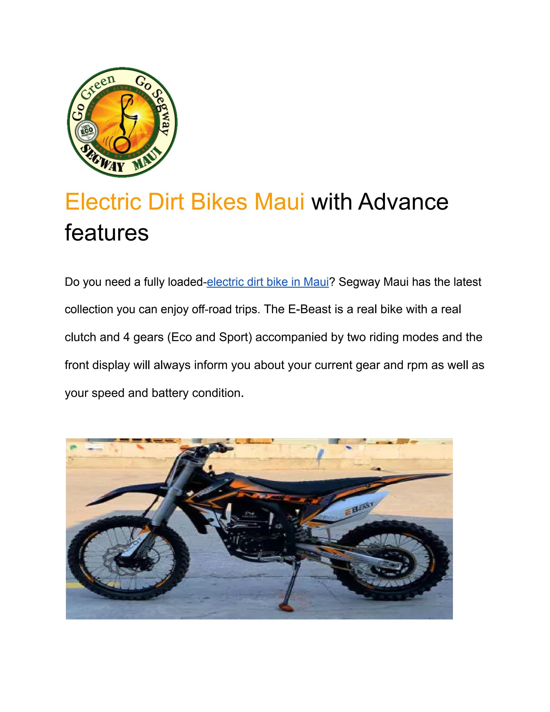Electric Dirt Bikes Maui with Advance features by Segway Maui Issuu