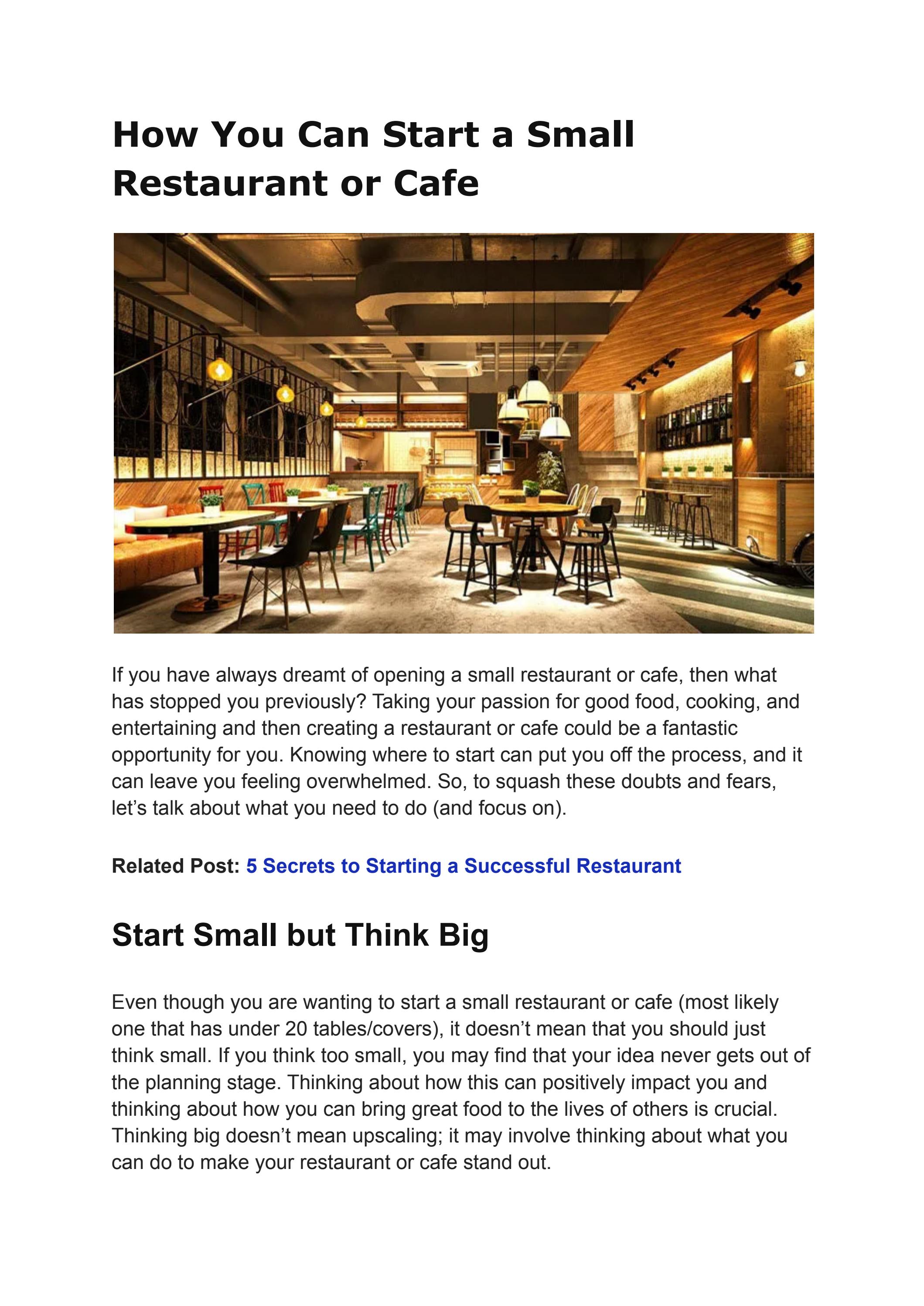 How You Can Start a Small Restaurant or Cafe by venkata keerthi Issuu