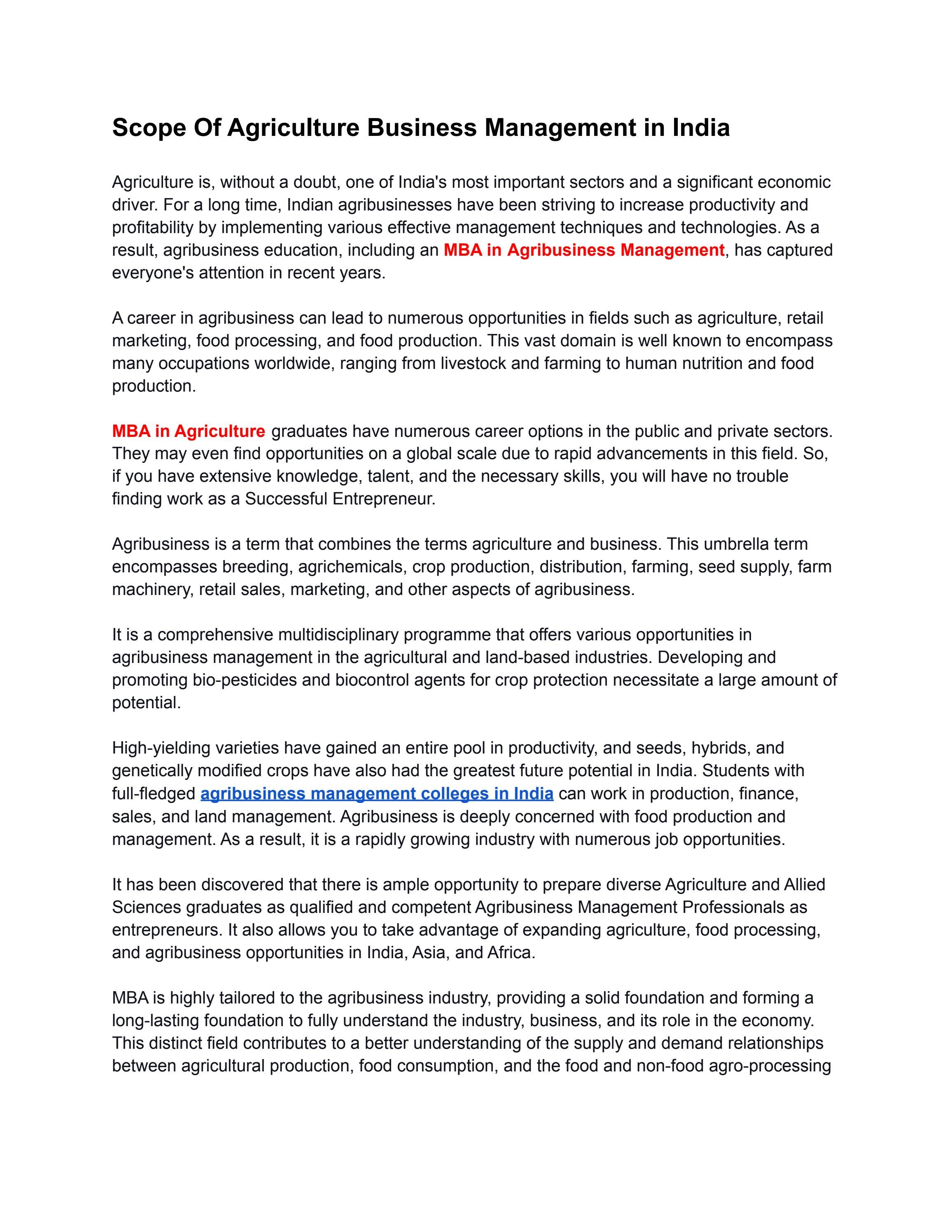 Scope Of Agriculture Business Management in India by siibpune Issuu