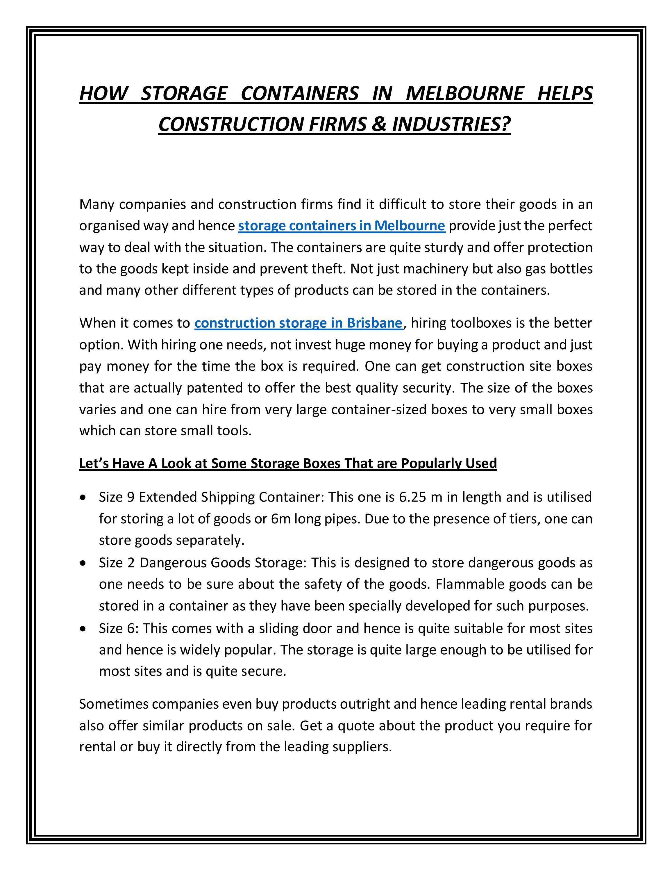 How Storage Containers in Melbourne Helps Construction Firms