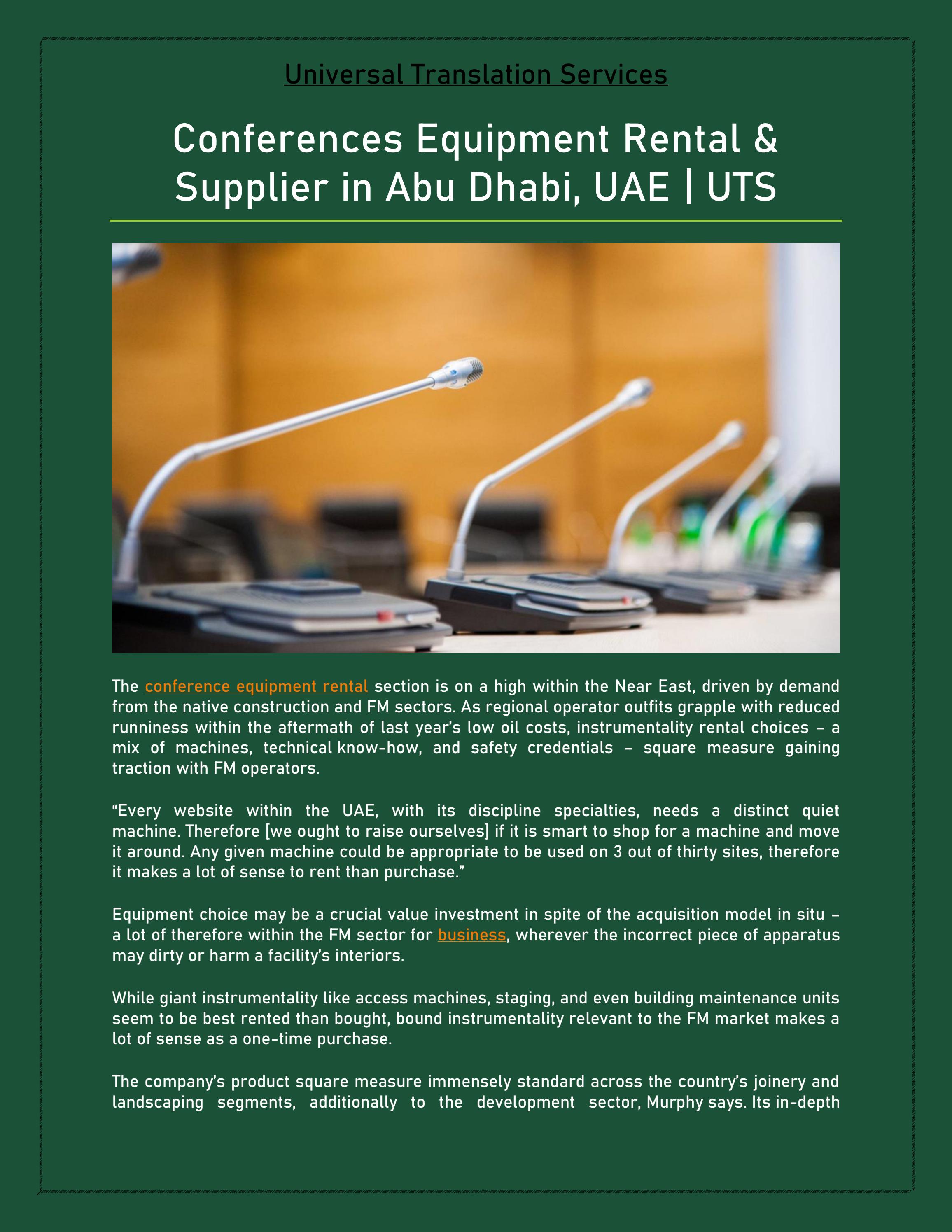Conferences Equipment Rental & Supplier in Abu Dhabi, UAE UTS by
