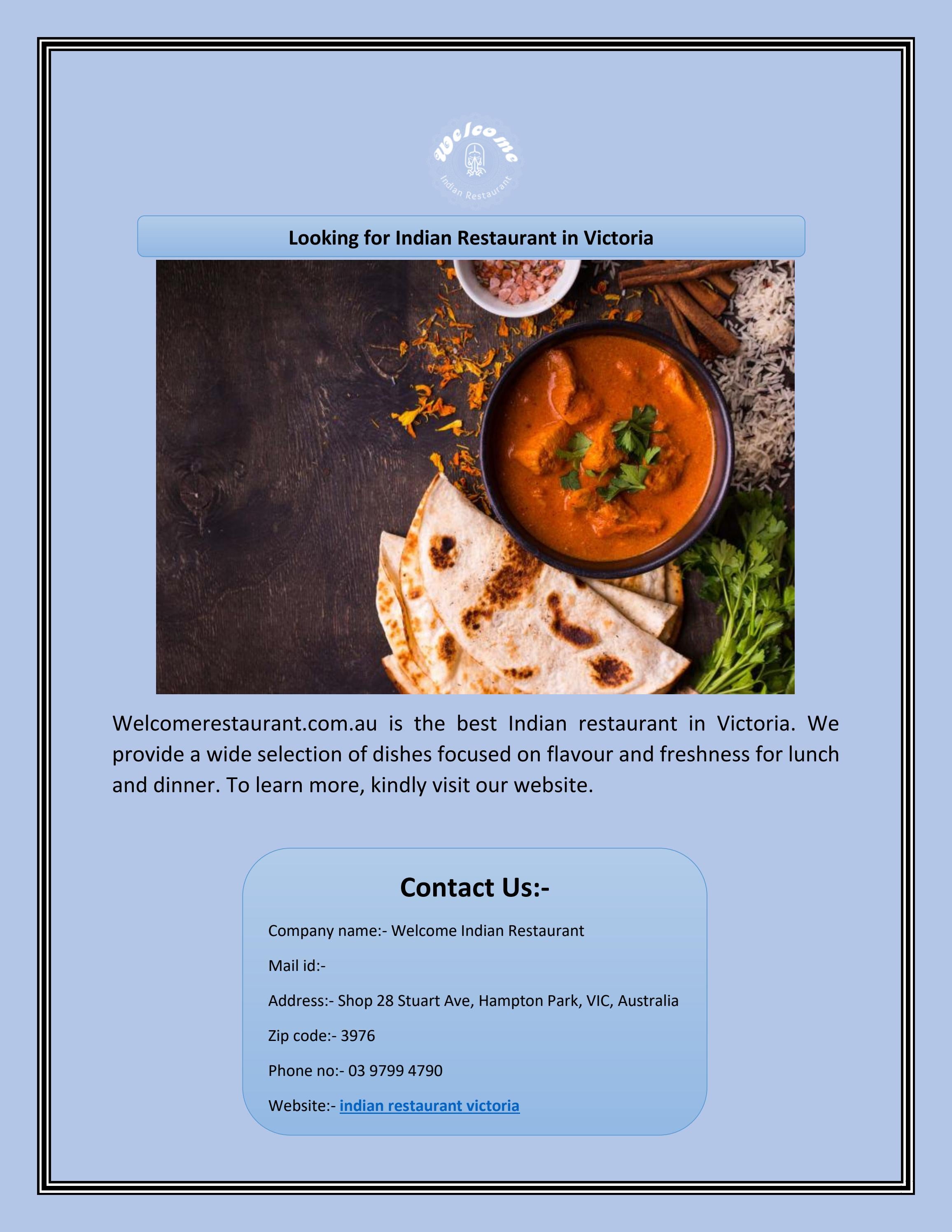 Looking For Indian Restaurant In Victoria By Welcome Indian Restaurant 
