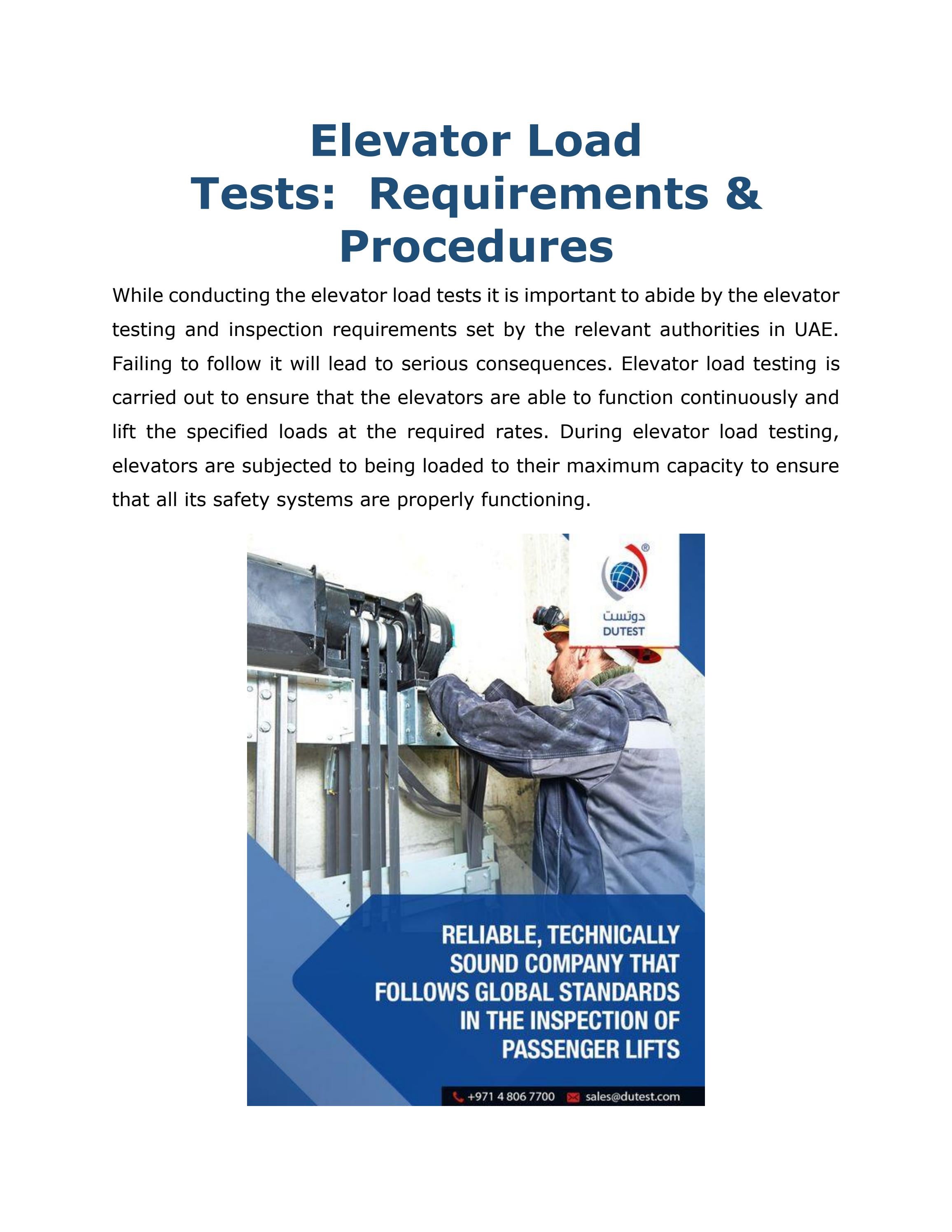 Elevator Load Tests Requirements & Procedures by Dutest Dubai Issuu