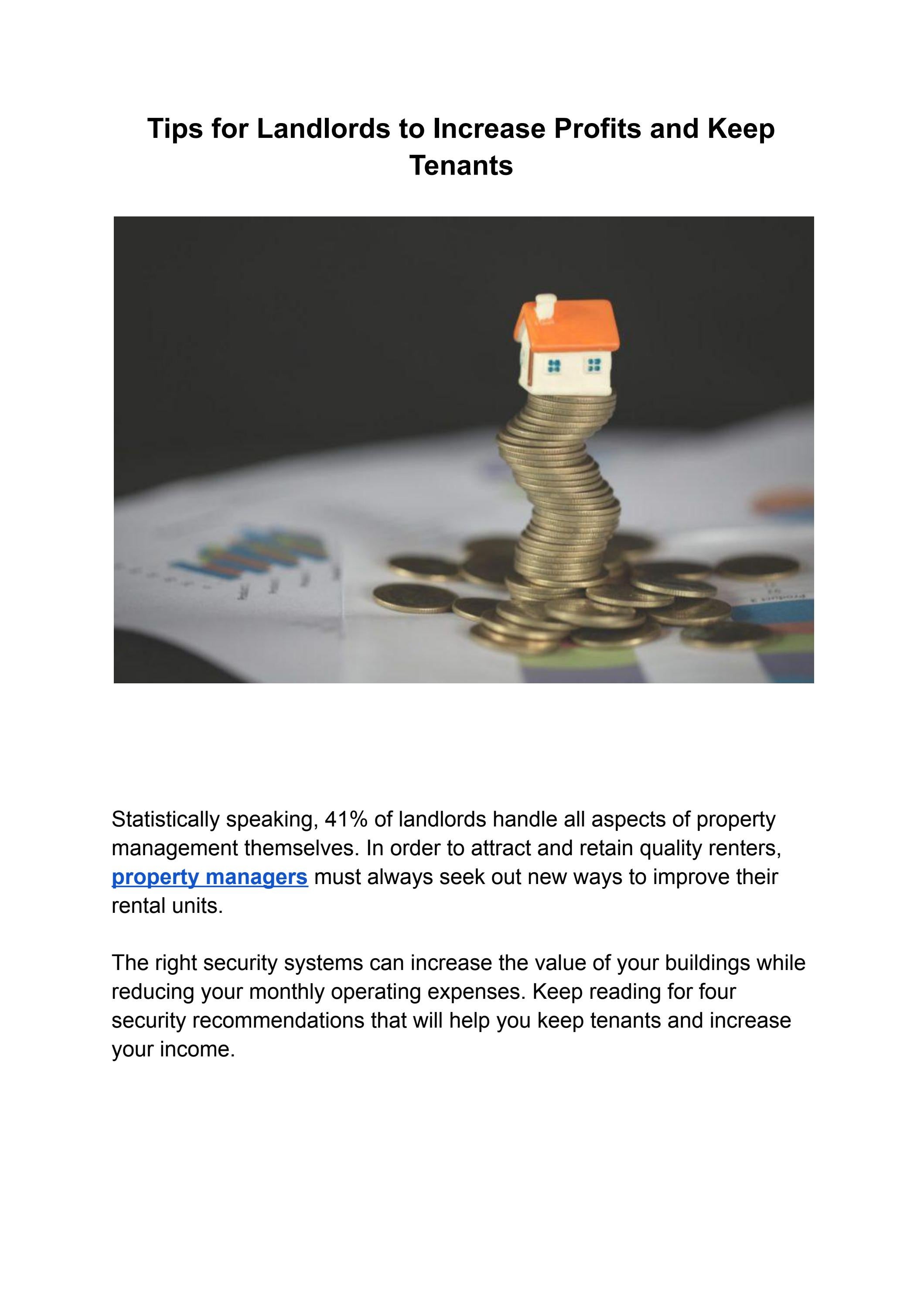 Tips for Landlords to Increase Profits and Keep Tenants by House Manage