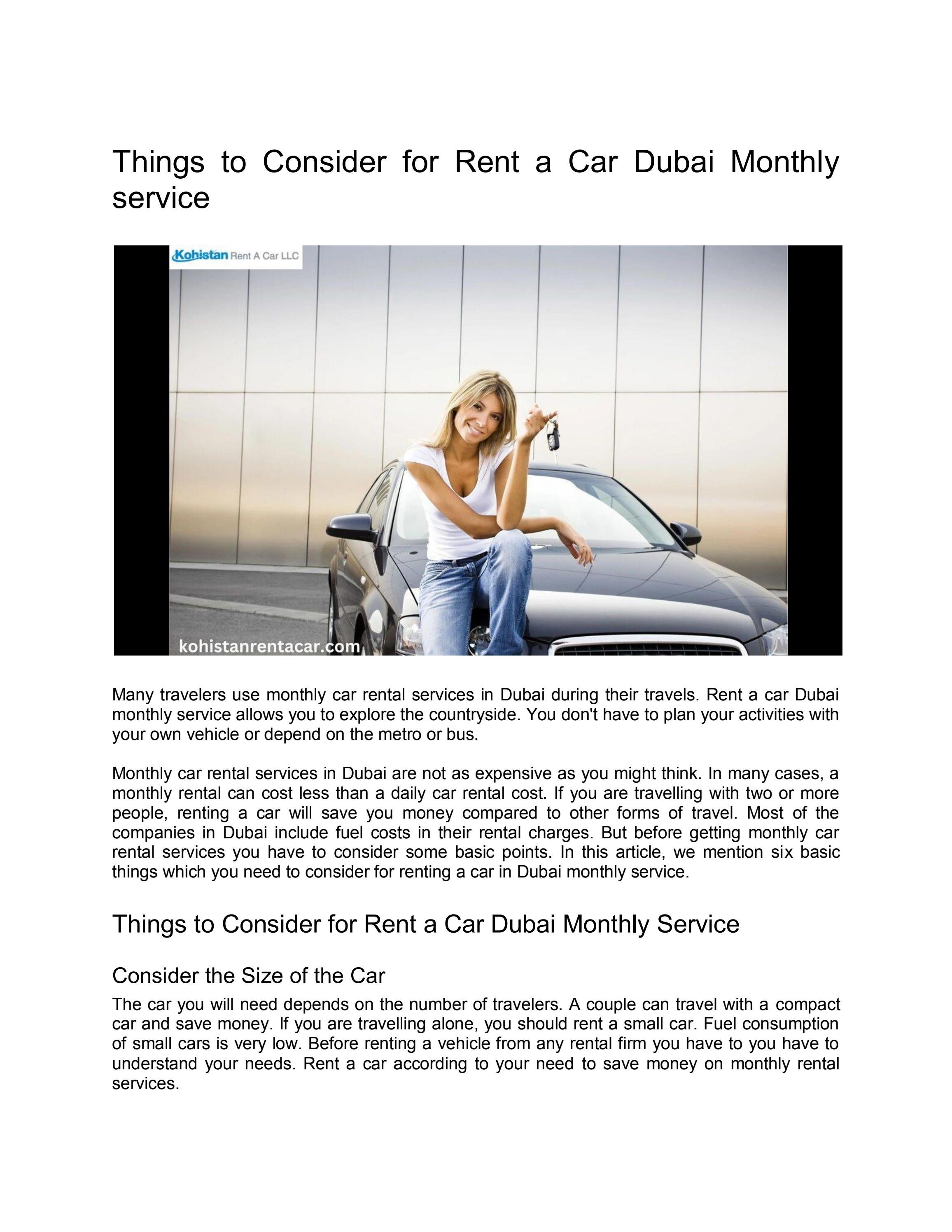 Things to Consider for Rent a Car Dubai Monthly service by Sophia