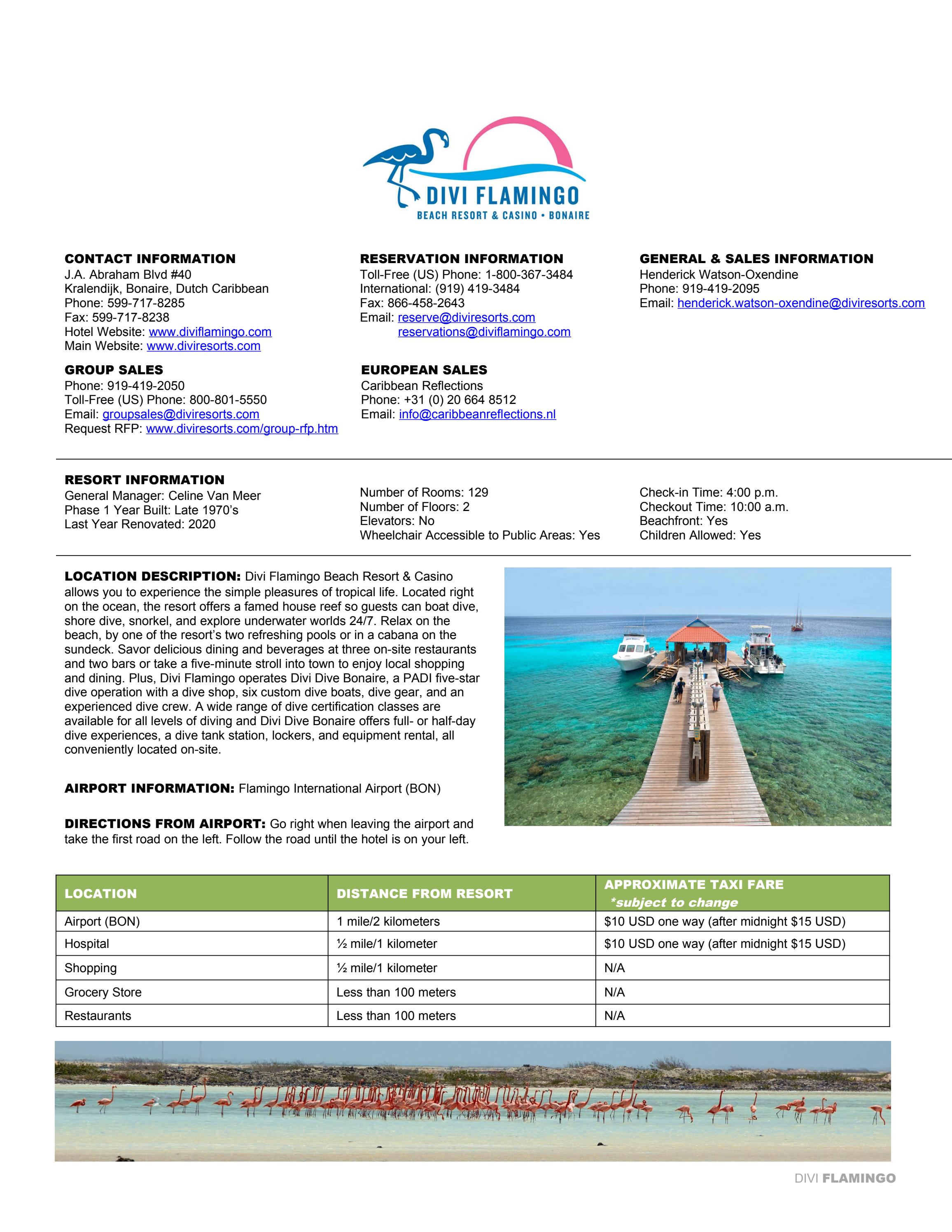 Divi Flamingo Beach Resort & Casino, Bonaire - Fact Sheet by Divi
