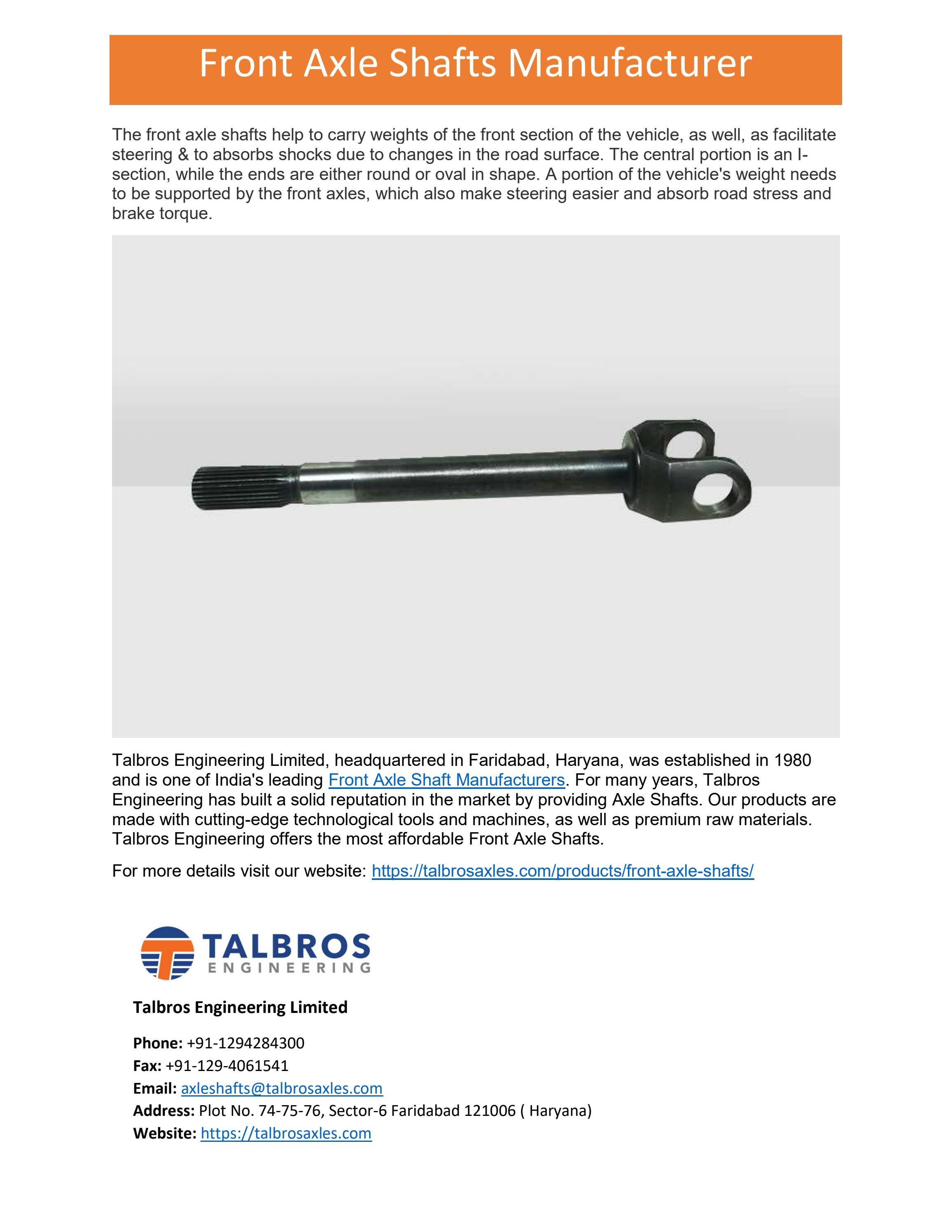 Front Axle Shaft Manufacturers by Talbros Engineering Limited Issuu