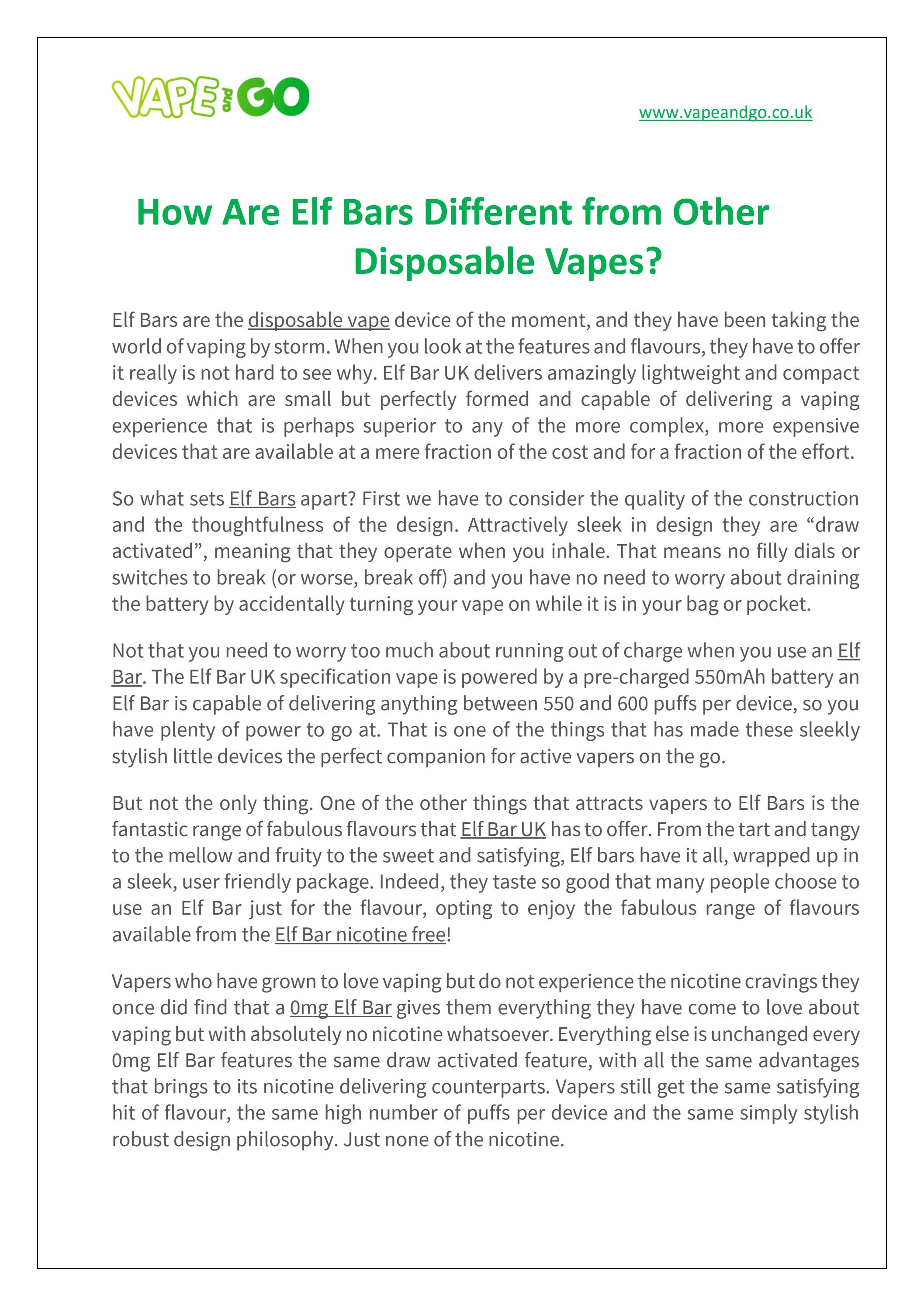How Are Elf Bars Different from Other Disposable Vapes? by Vape andGo