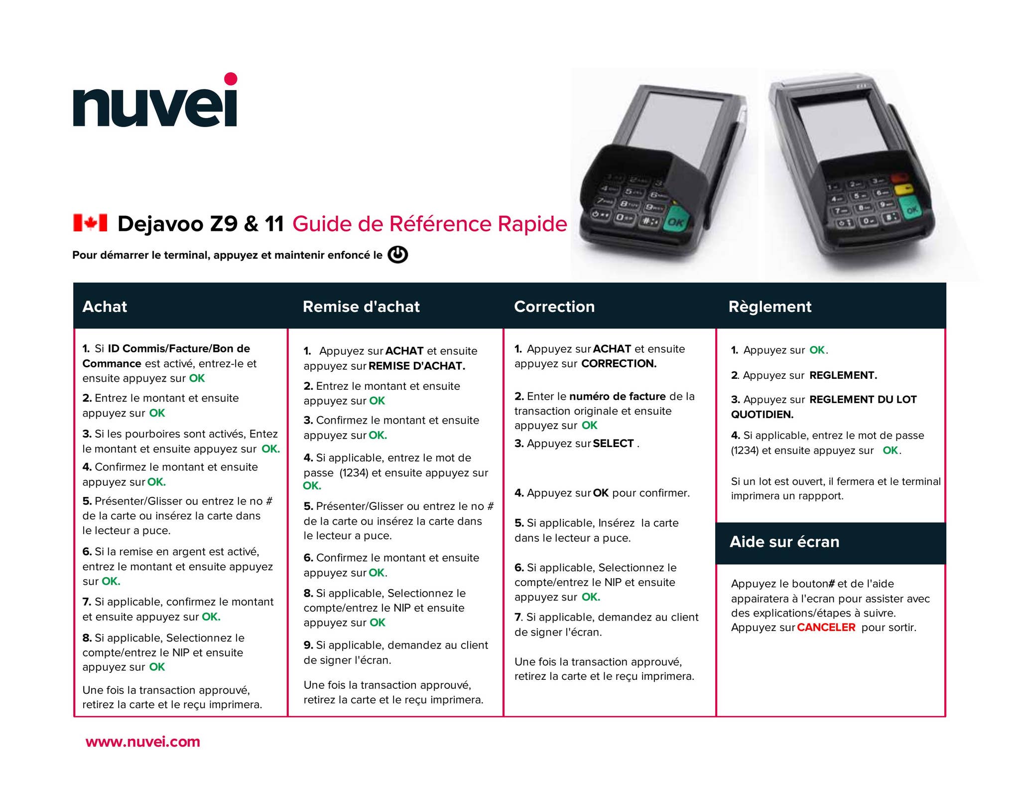 Nuvei Dejavoo Z9 & Z11 Canada French - Quick Reference Guide by Nuvei ...