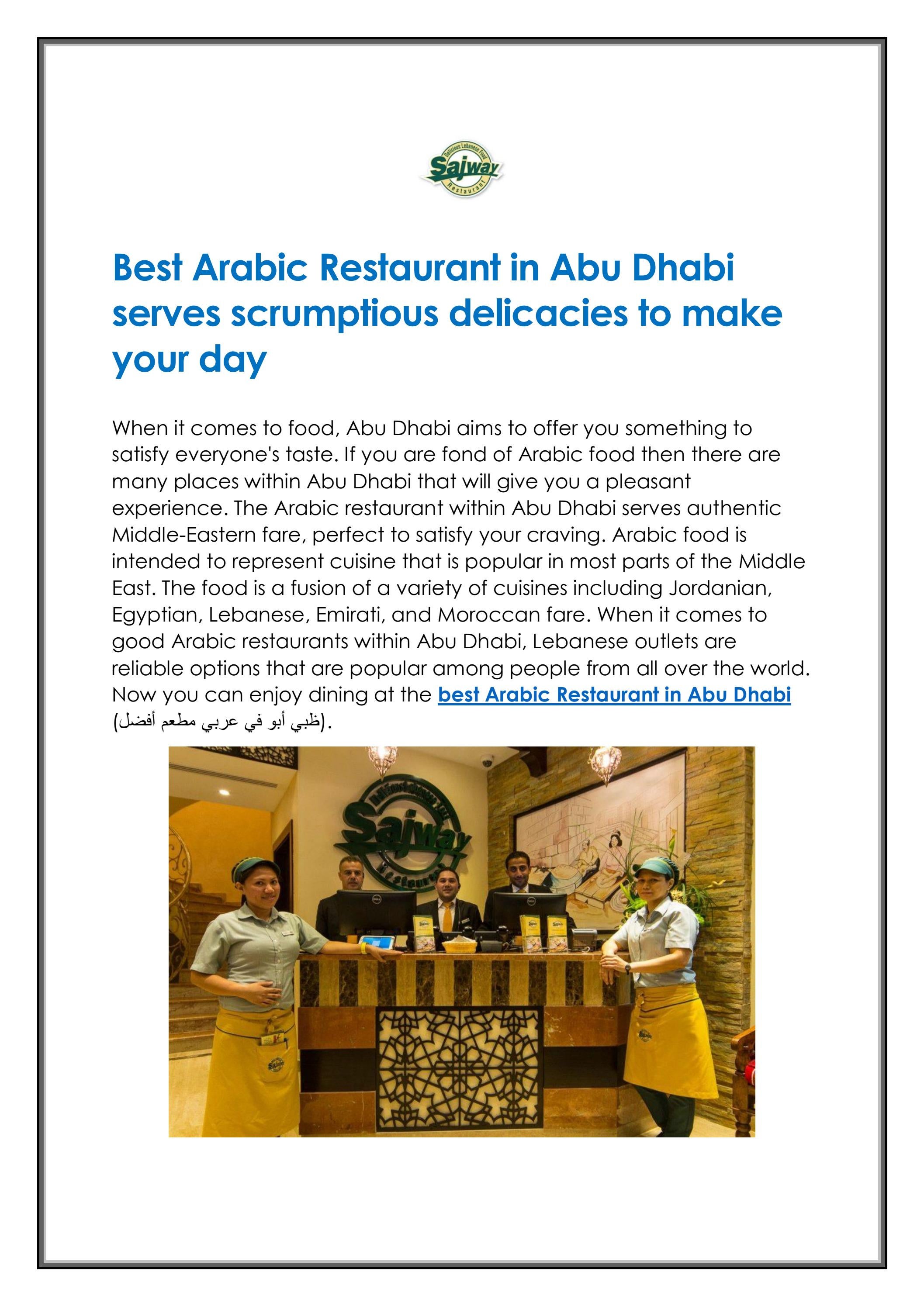 Best Arabic Restaurant in Abu Dhabi serves scrumpt