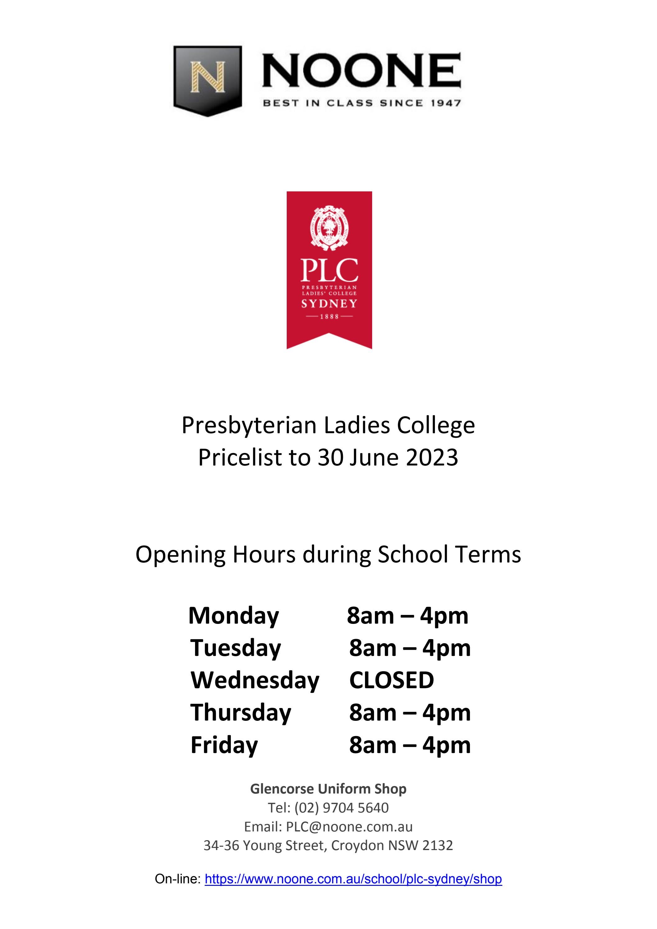 PLC Sydney Uniform Requirements and Pricelist to June 2023 by PLC
