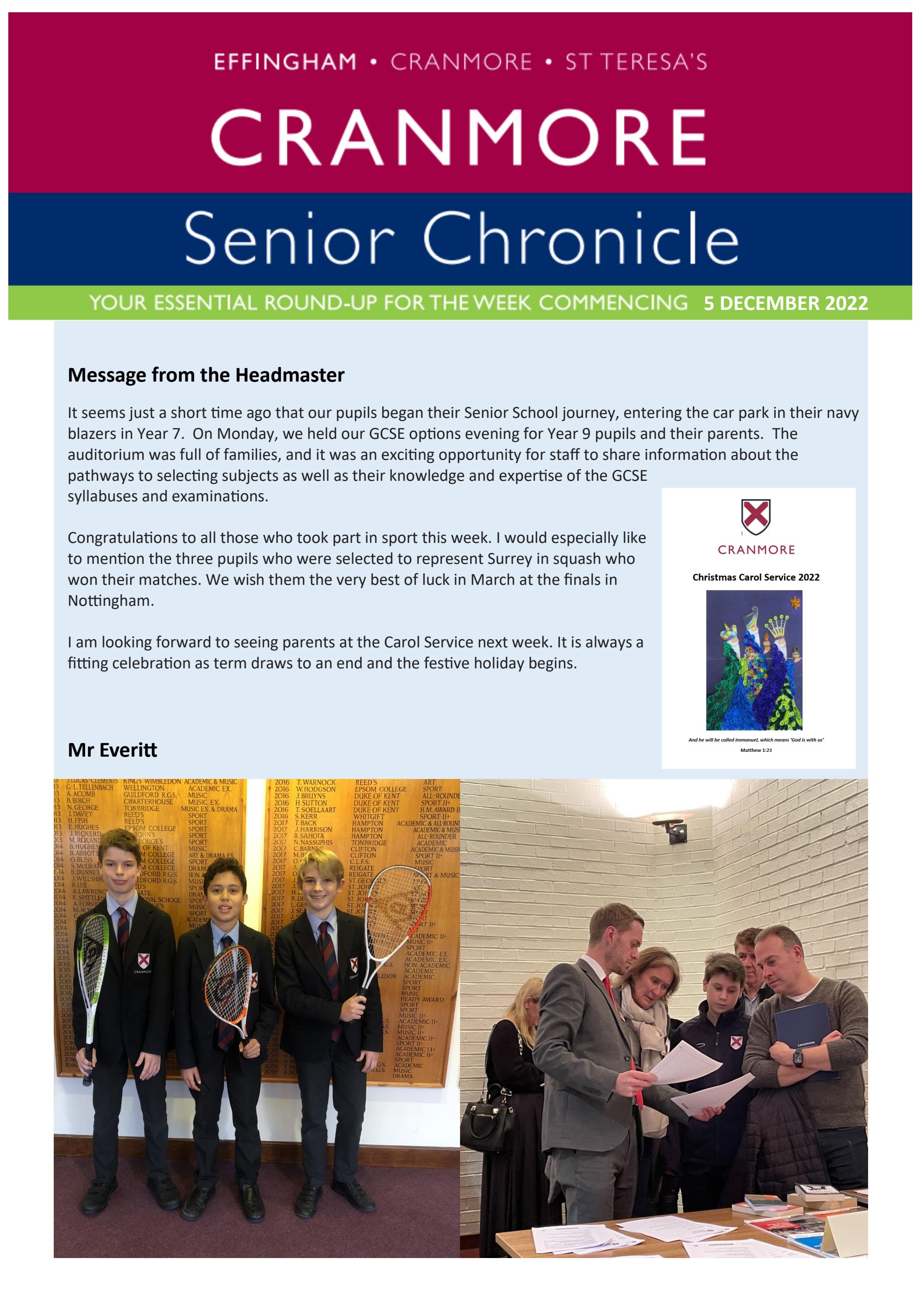 Cranmore Senior Chronicle 5 December 2022 by Effingham Schools Trust