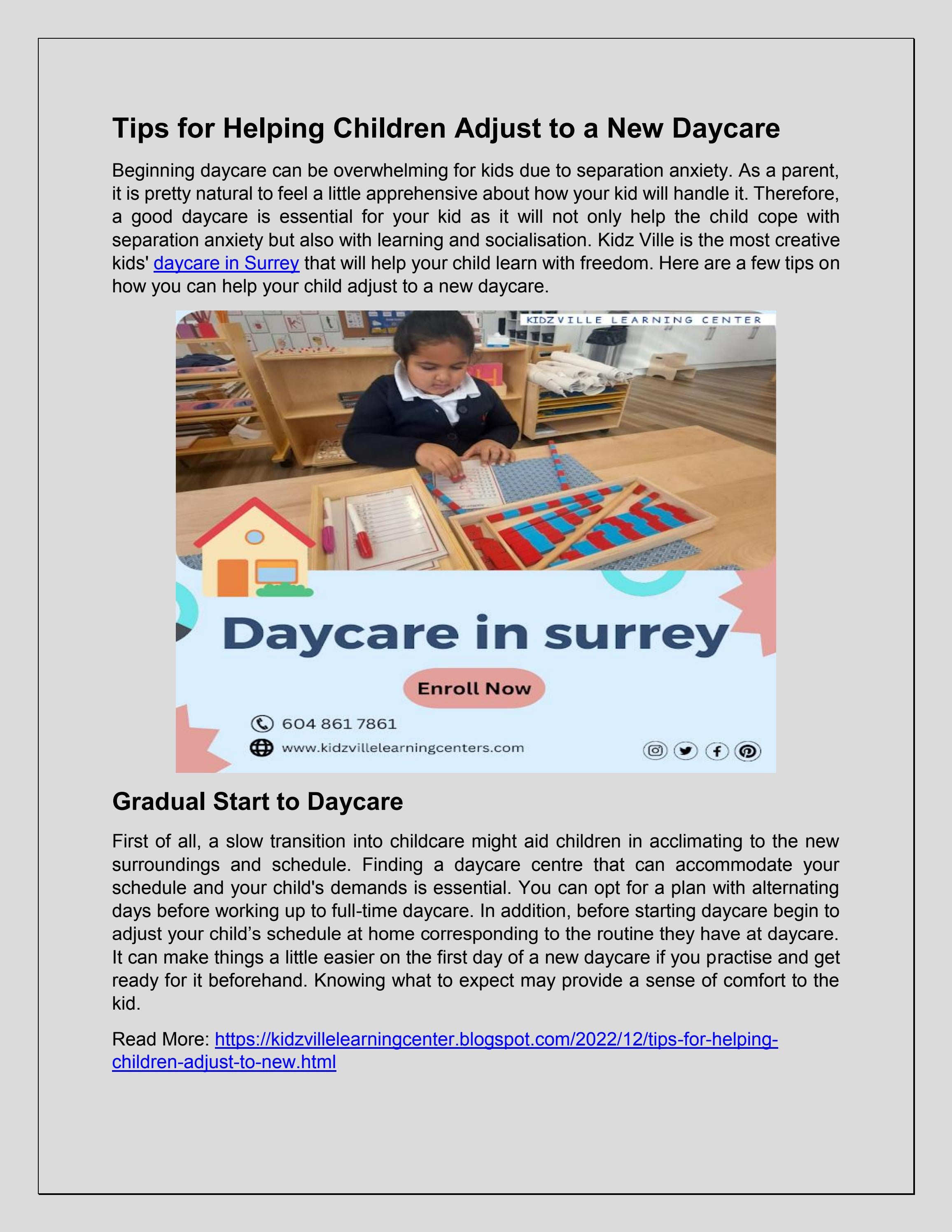 Tips for Helping Children Adjust to a New Daycare by