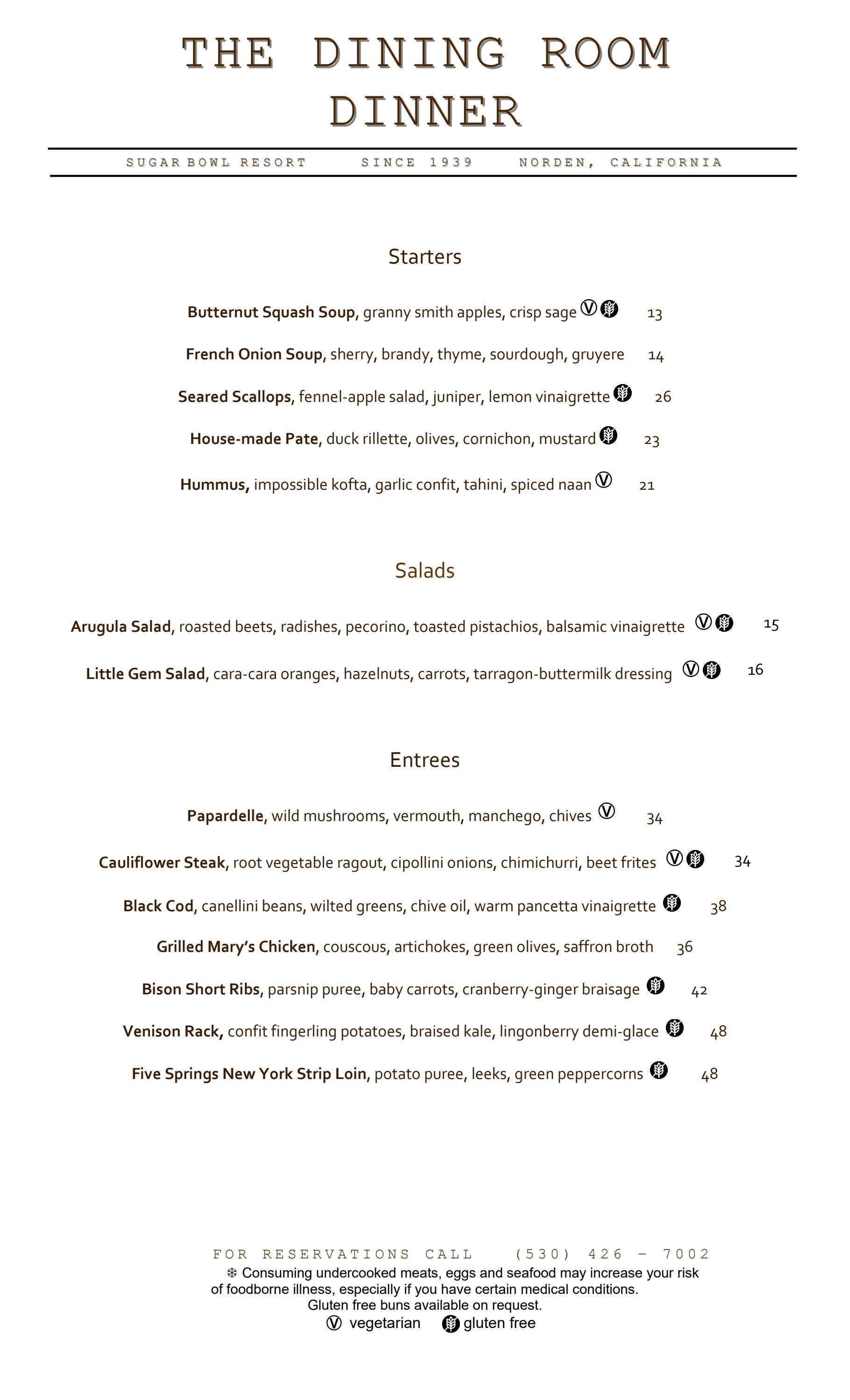 Dinner Menu by Village at Sugar Bowl Issuu