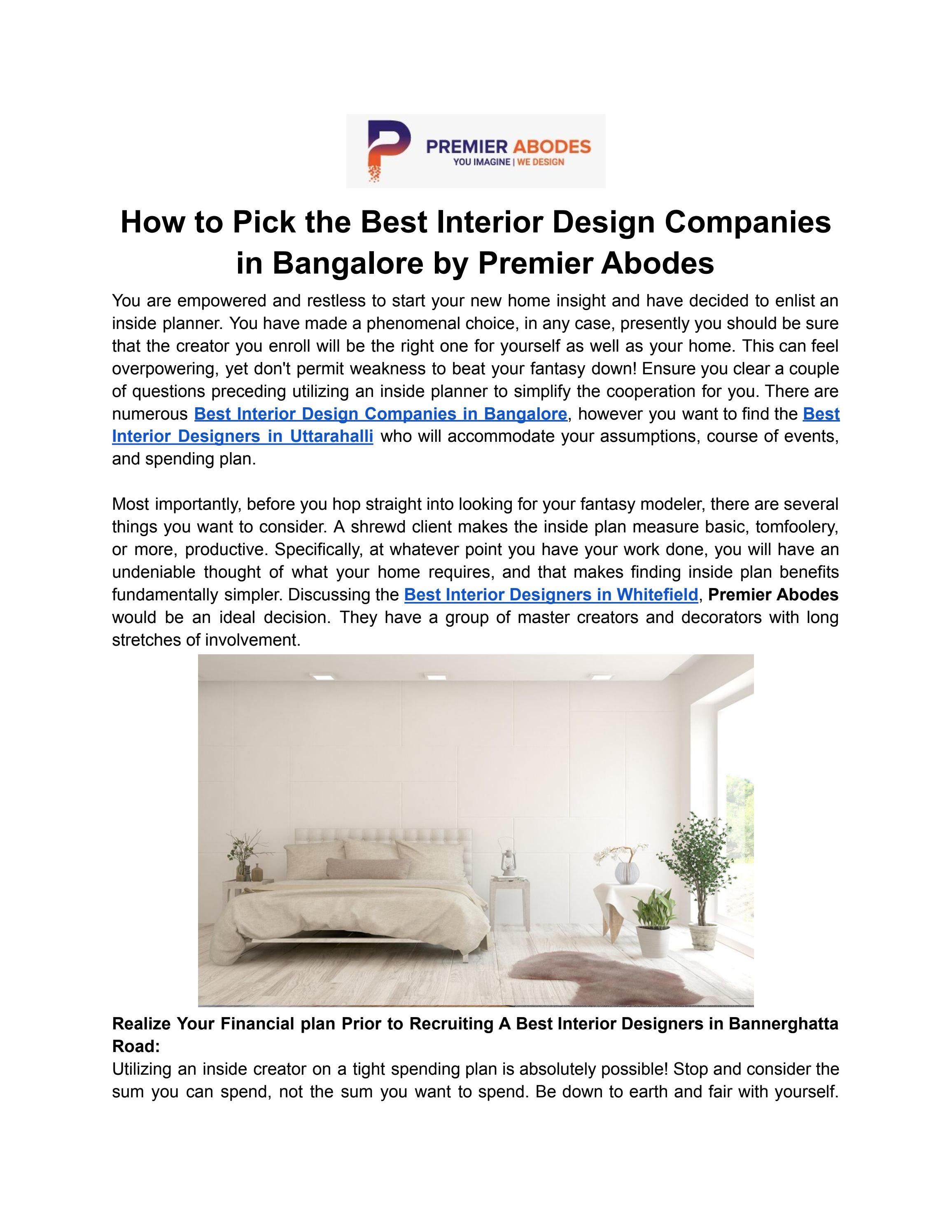 How to Pick the Best Interior Design Companies in Bangalore by Premier
