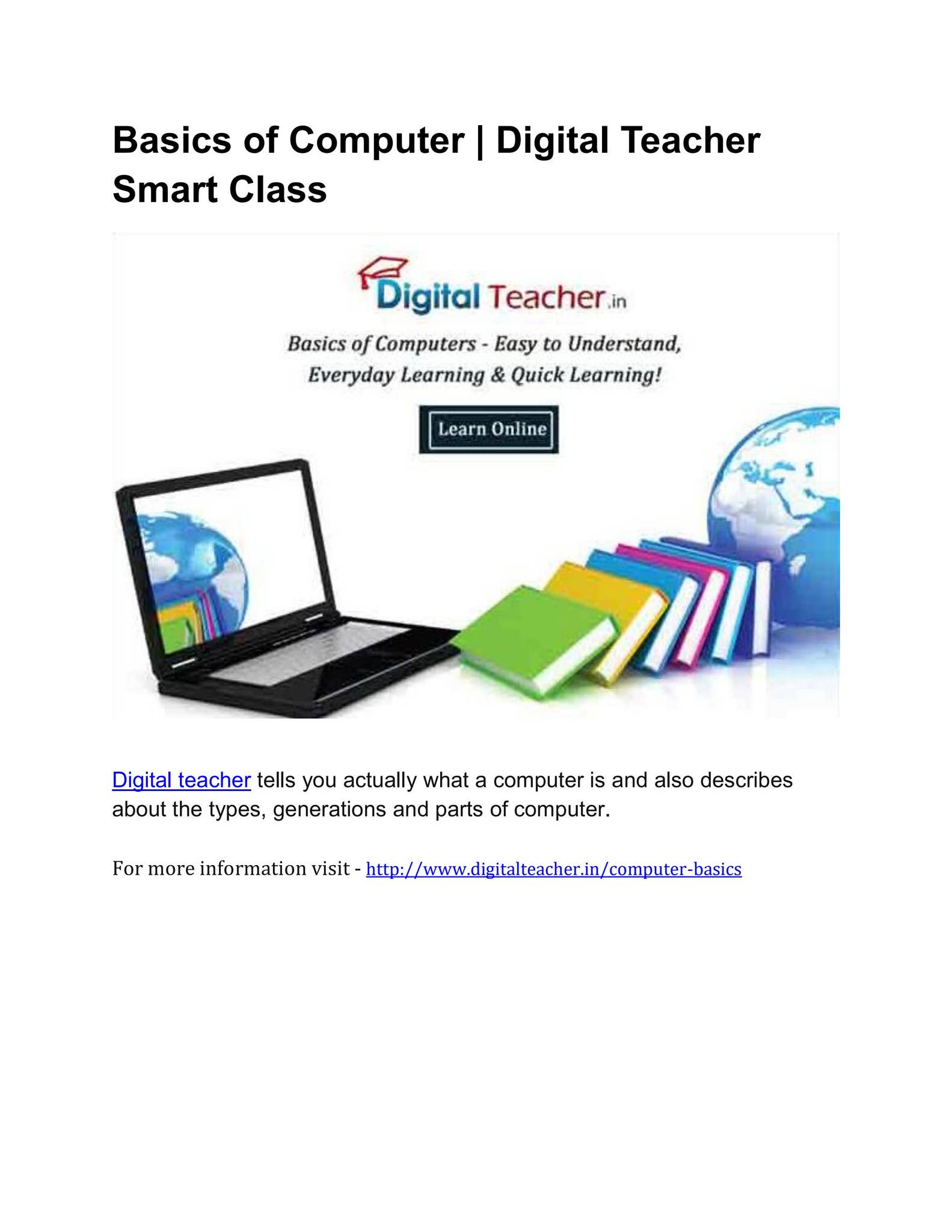 Basics of Computer | Digital Teacher Smart Class by Digital Teacher - Issuu