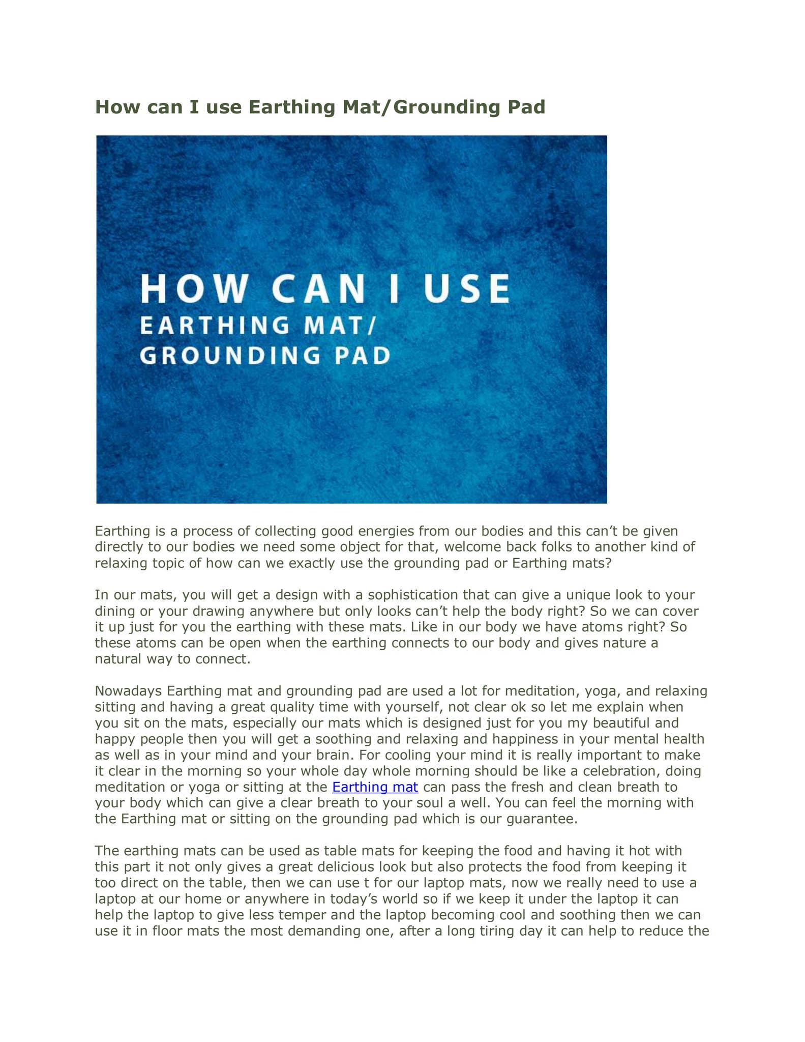 How can I use Earthing Mat/Grounding Pad by Greenelectronicsstore - Issuu