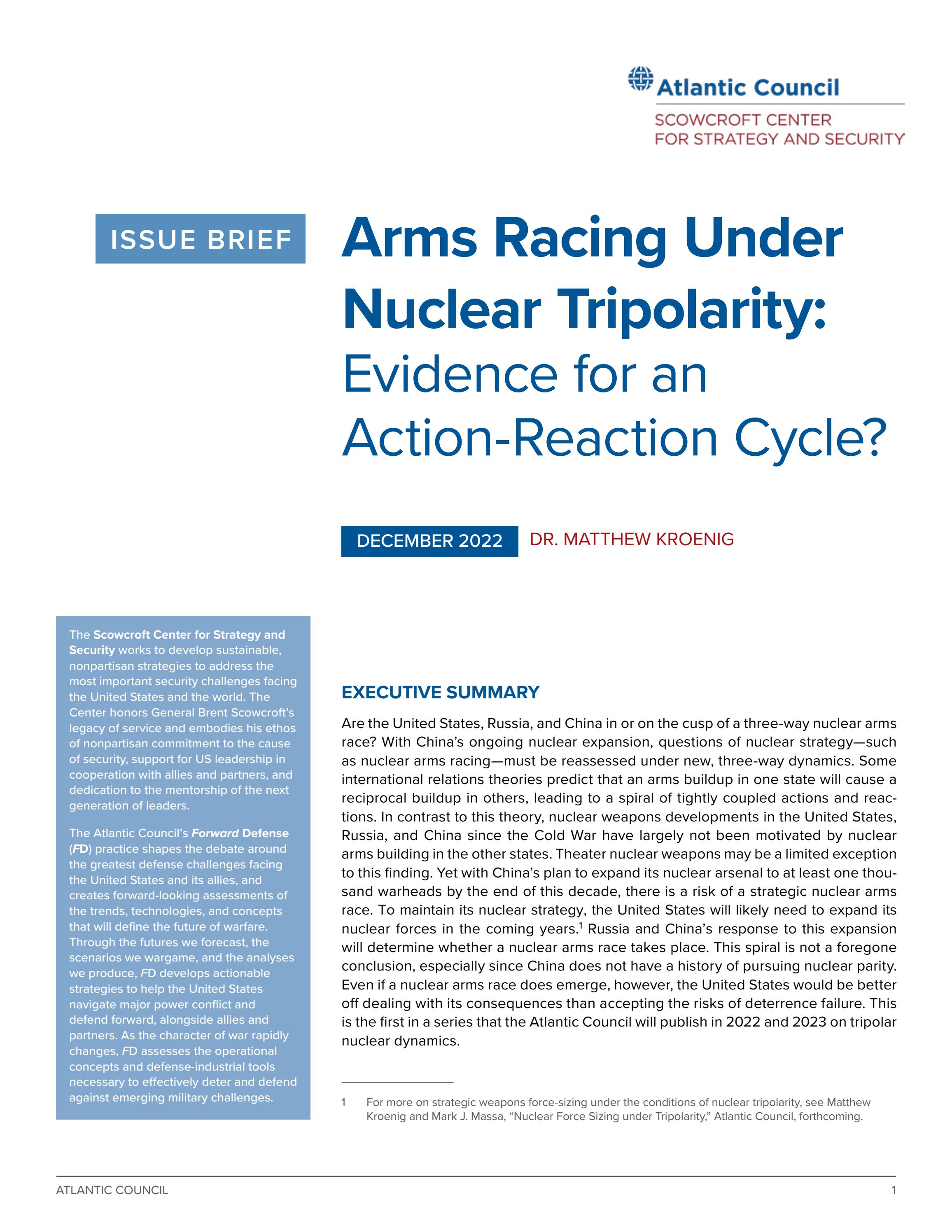 Arms Racing Under Nuclear Tripolarity: Evidence for an Action-Reaction ...