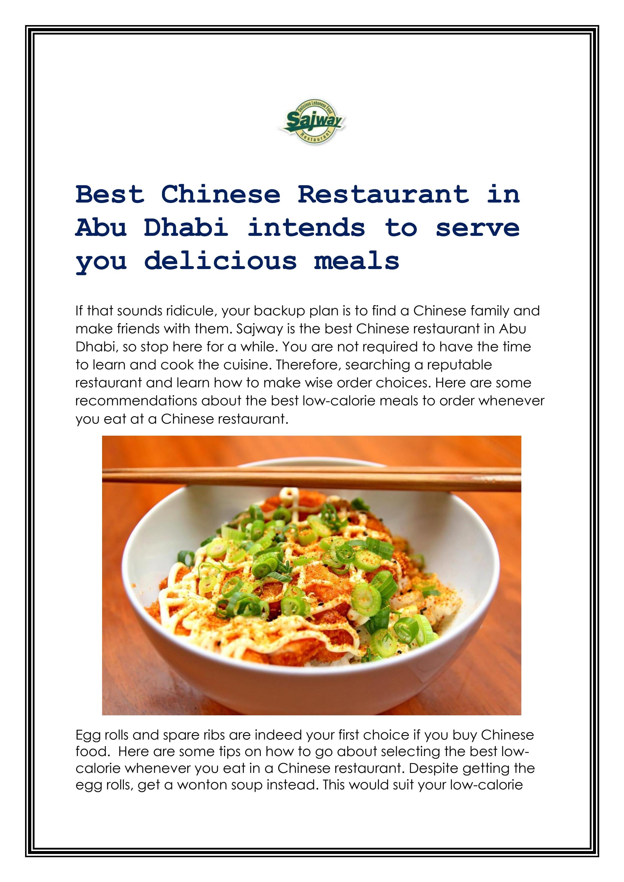 Best Chinese Restaurant in Abu Dhabi intends to se