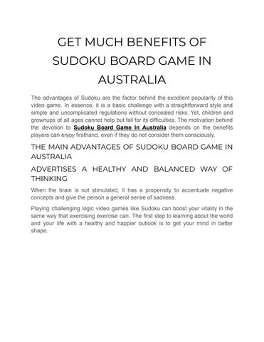GET MUCH BENEFITS OF SUDOKU BOARD GAME IN AUSTRALIA by Toys Australia
