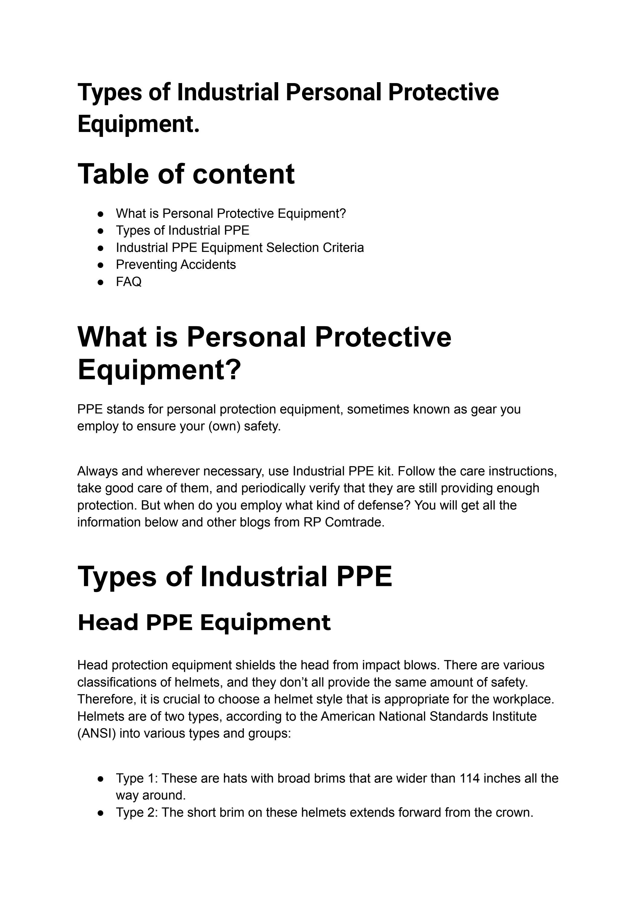 Types of Industrial Personal Protective Equipment by RP Com Trade Issuu