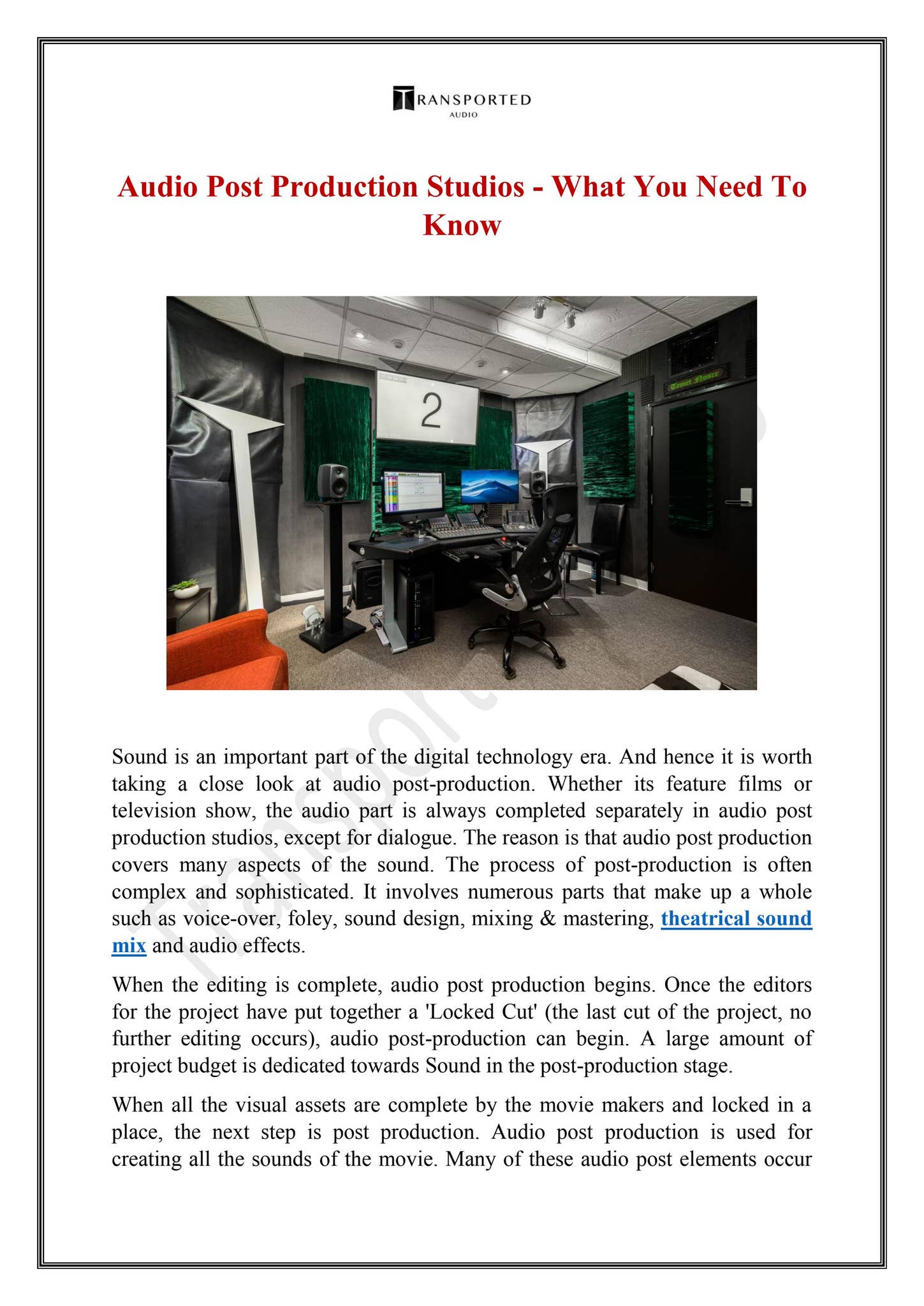 Audio Post Production Studios - What You Need To Know by Transported ...