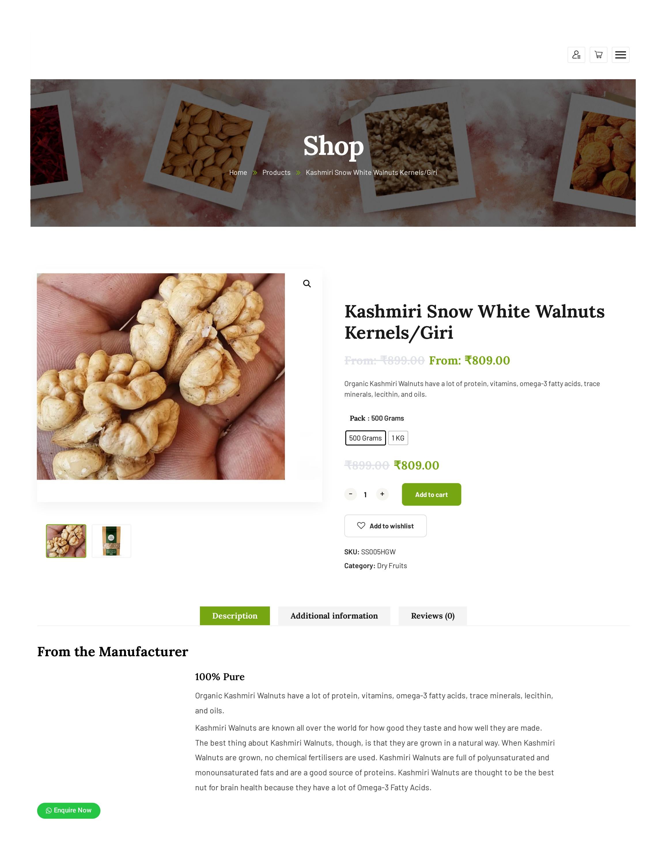 Buy Kashmiri Snow White Walnuts Kernels/Giri by Satvic Sense Issuu