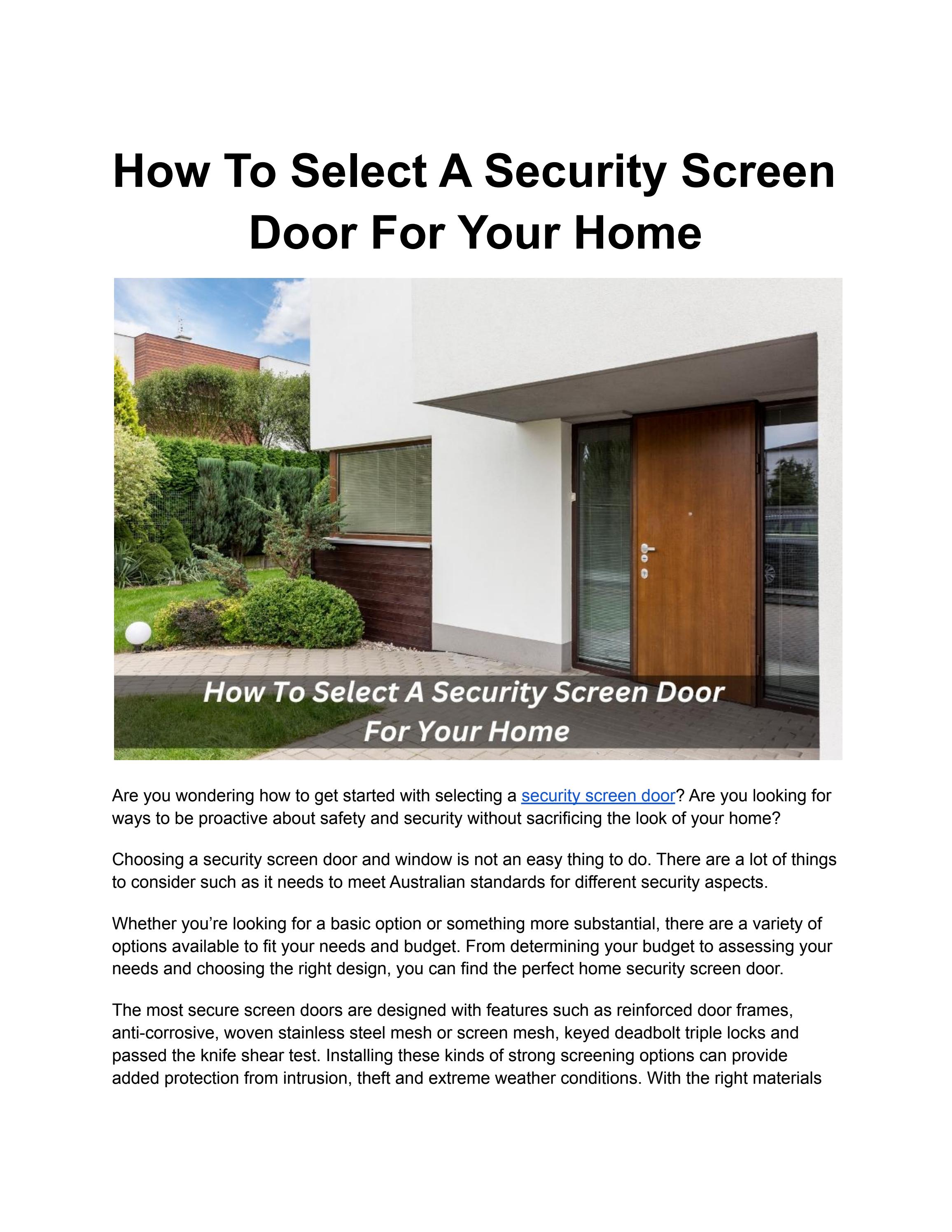 How To Select A Security Screen Door For Your Home by Clayrince Tayanes