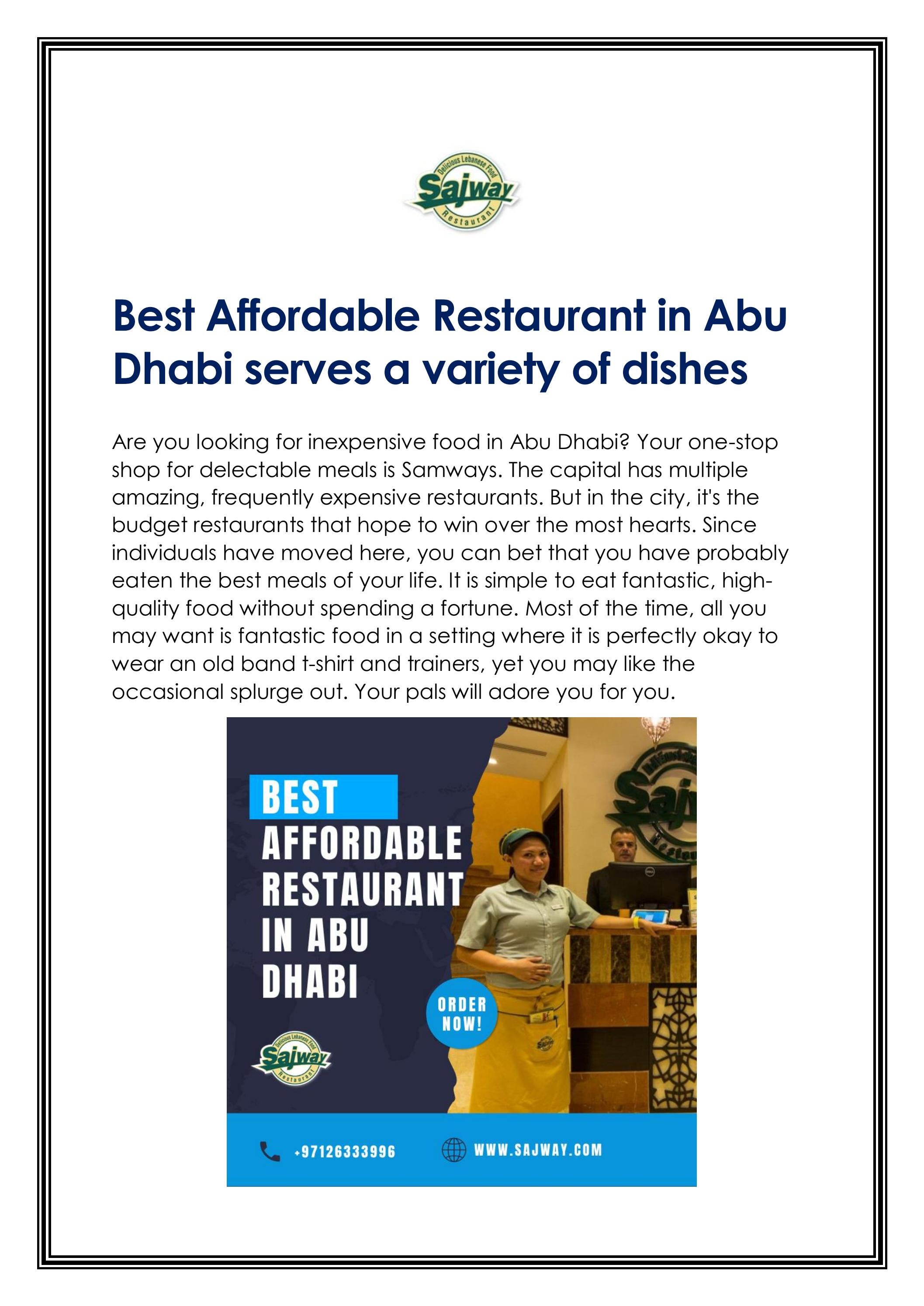 Best Affordable Restaurant in Abu Dhabi serves a v