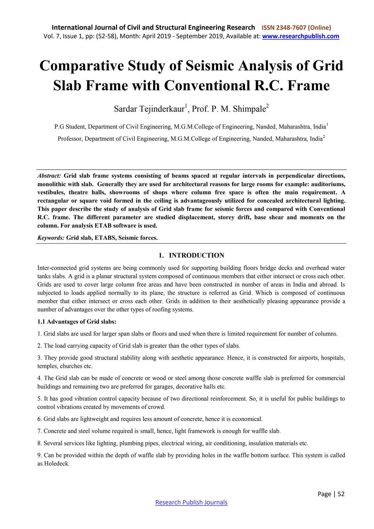 Comparative Study of Seismic Analysis of Grid Slab Frame with ...