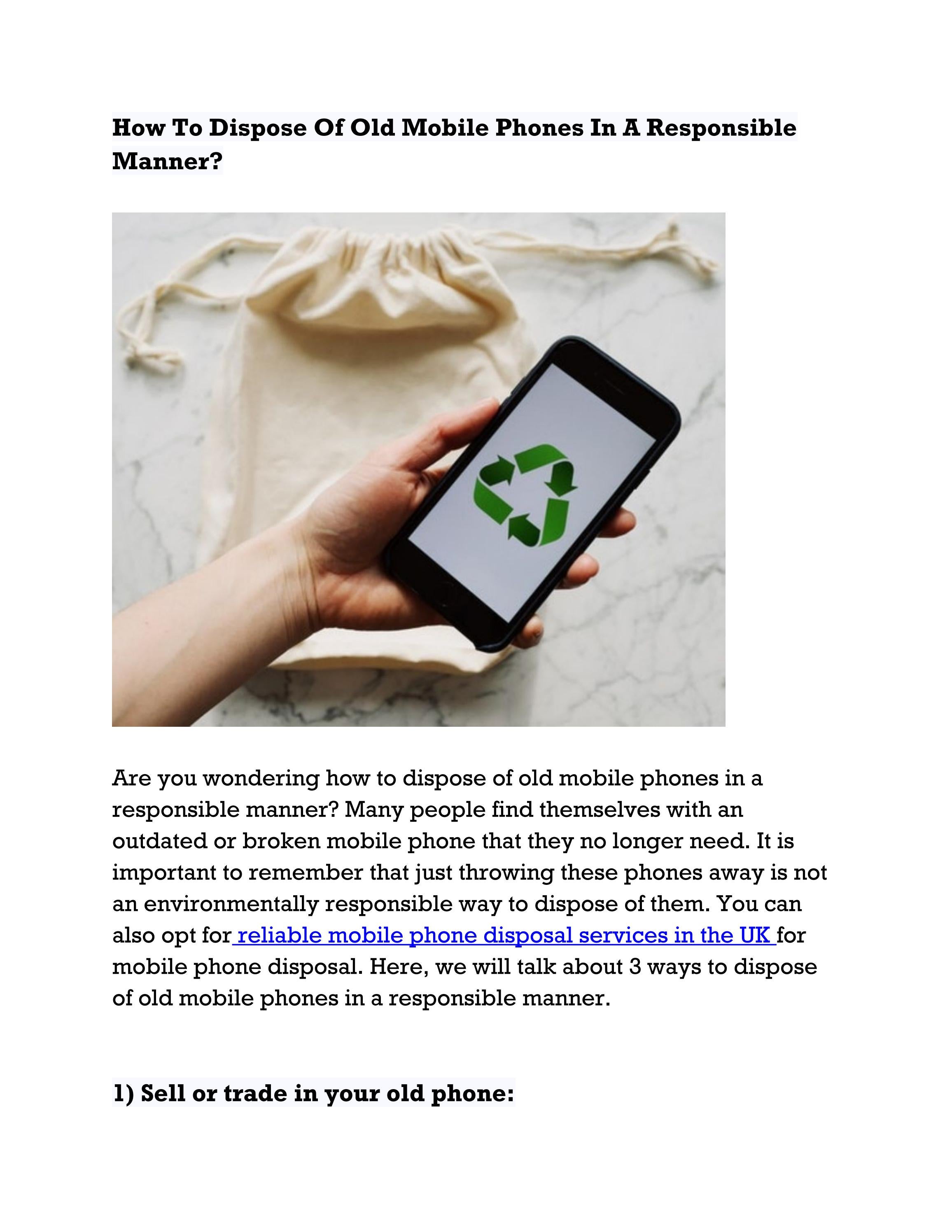 How To Dispose Of Old Mobile Phones In A Responsible Manner? by