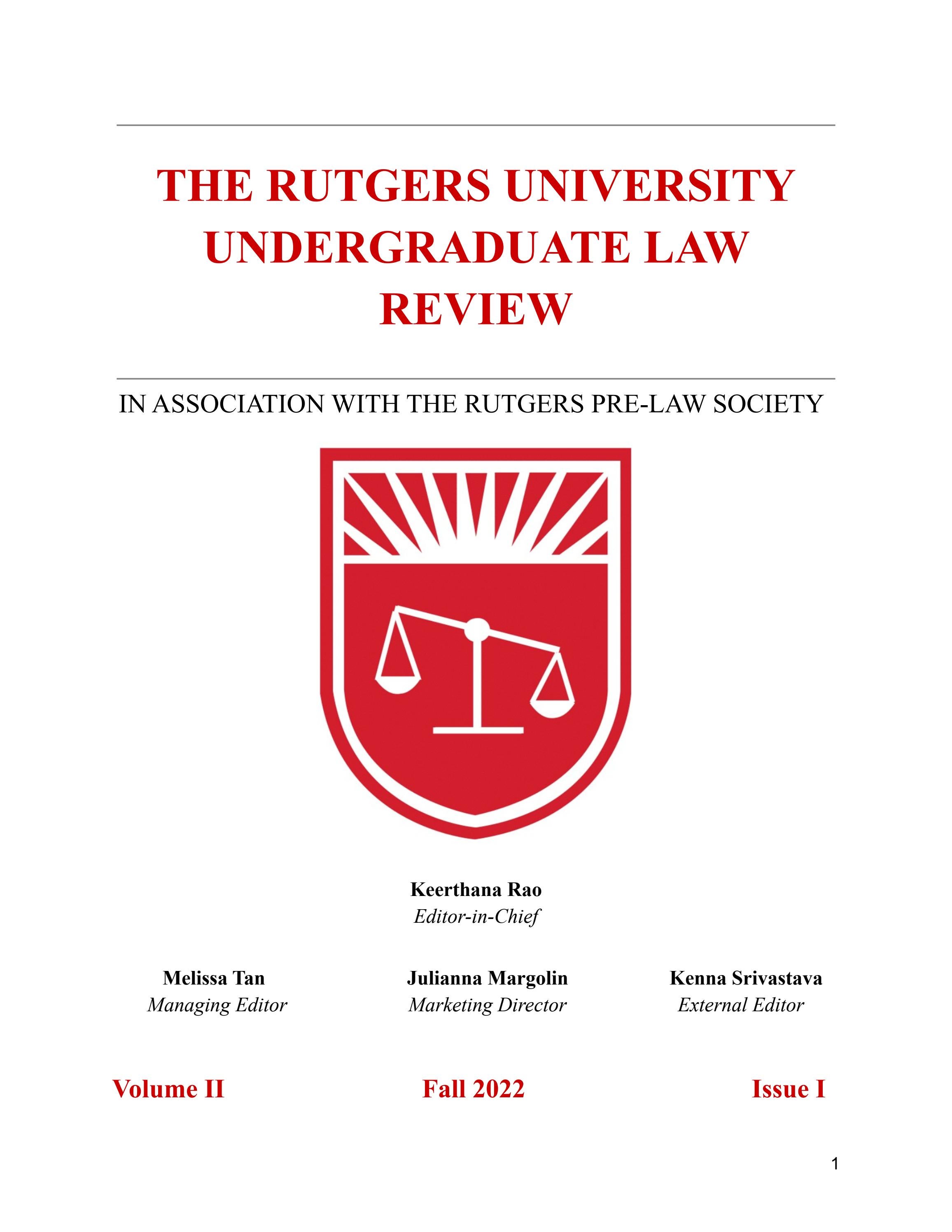 Rutgers Undergraduate Law Review Volume 2 Issue 1 by Rutgers