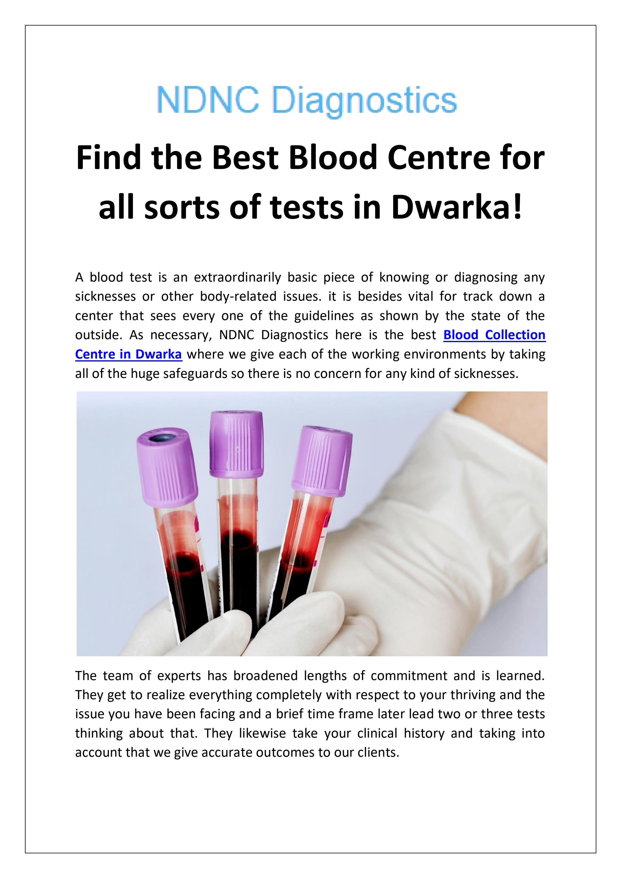 Find the Best Blood Centre for all sorts of tests in Dwarka by NDNC