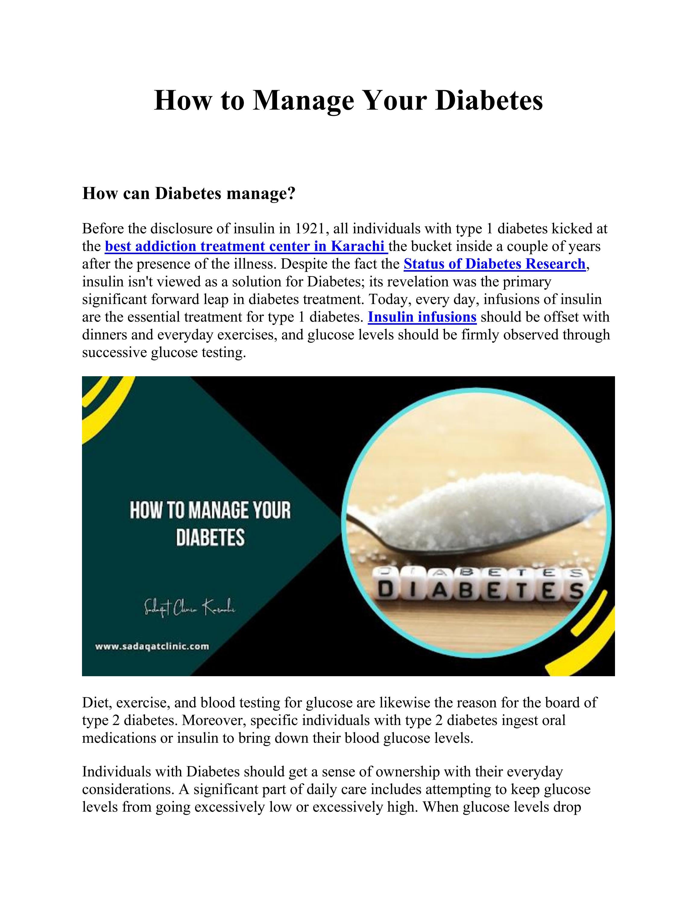 How to Manage Your Diabetes by sadaqat clinic Karachi Issuu