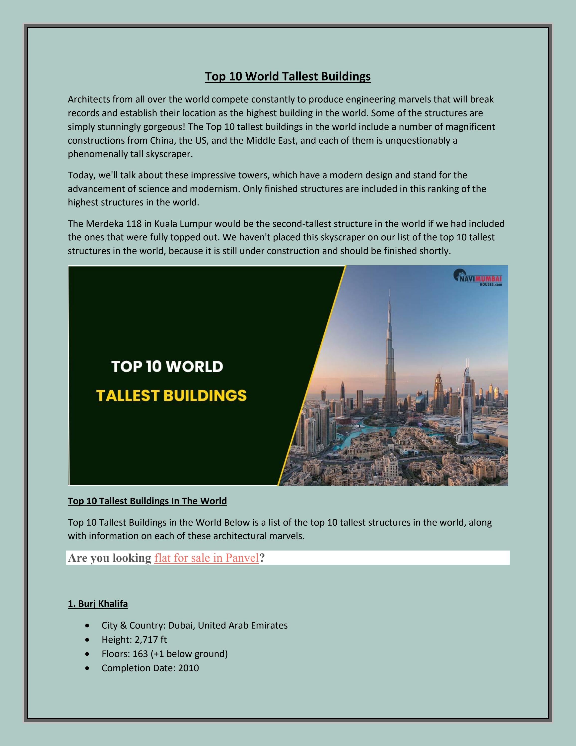 Top 10 World Tallest Buildings by NHMhouses Issuu