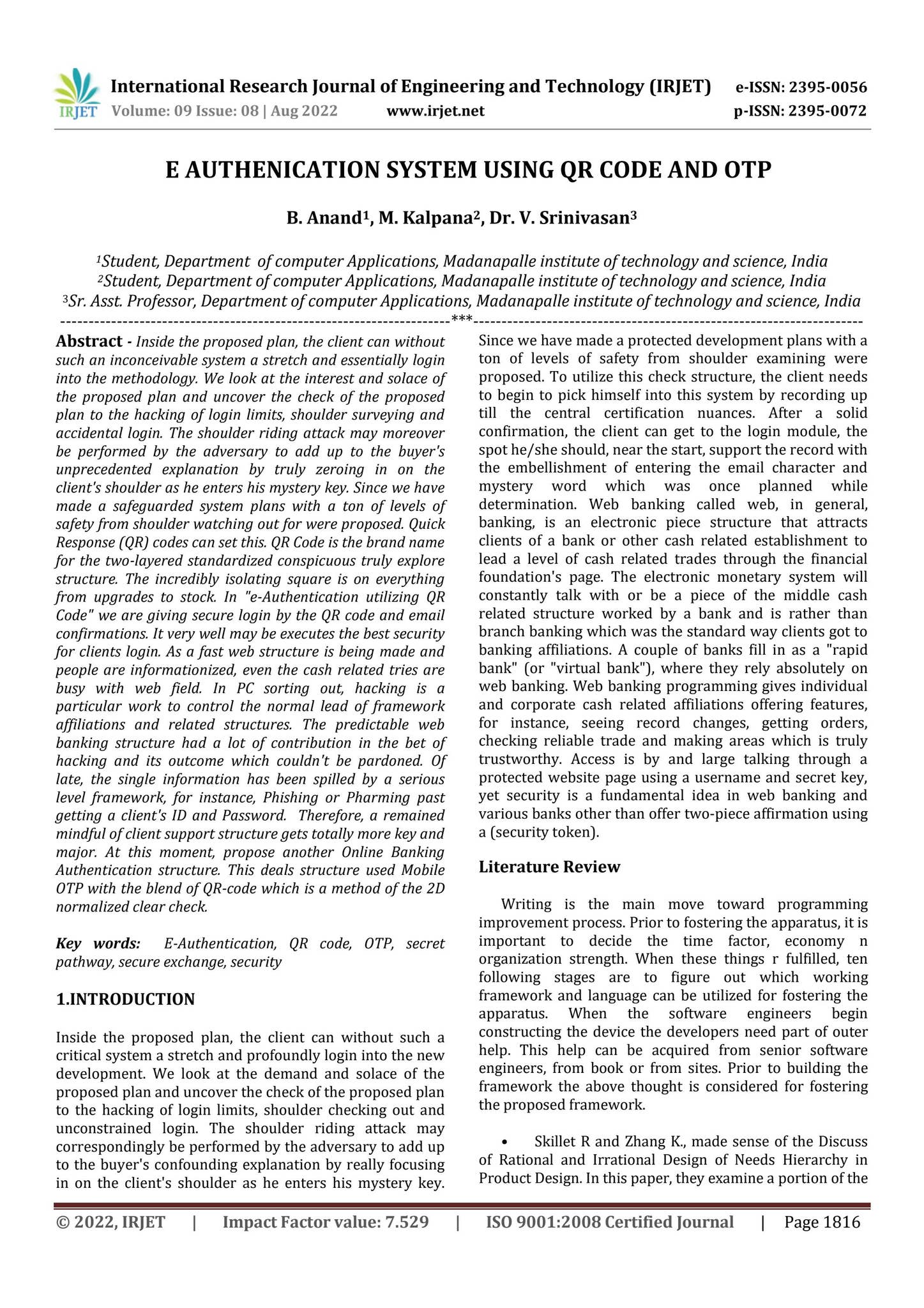 E AUTHENICATION SYSTEM USING QR CODE AND OTP by IRJET Journal - Issuu