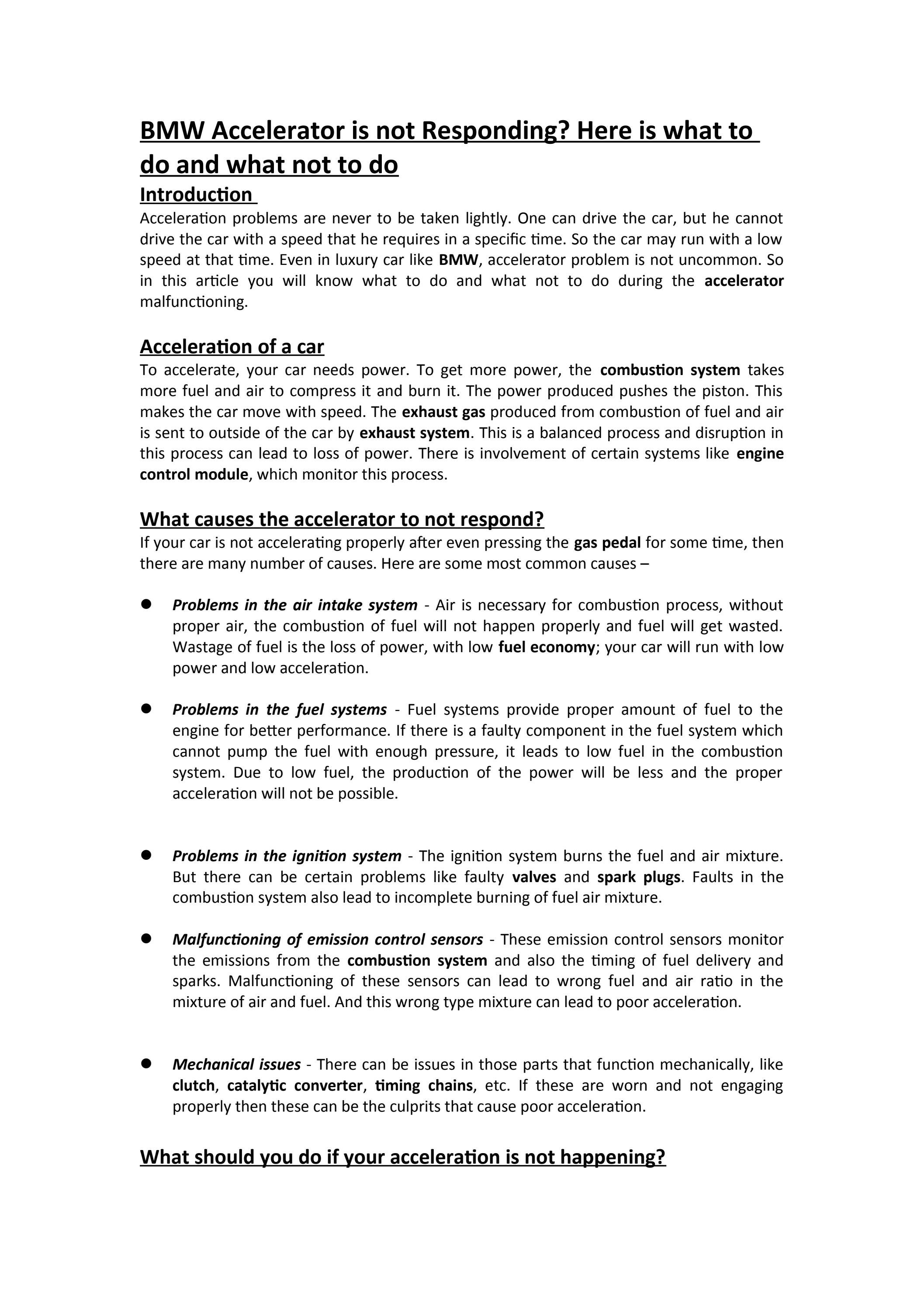 BMW Accelerator is not Responding? Here is what to do and what not to