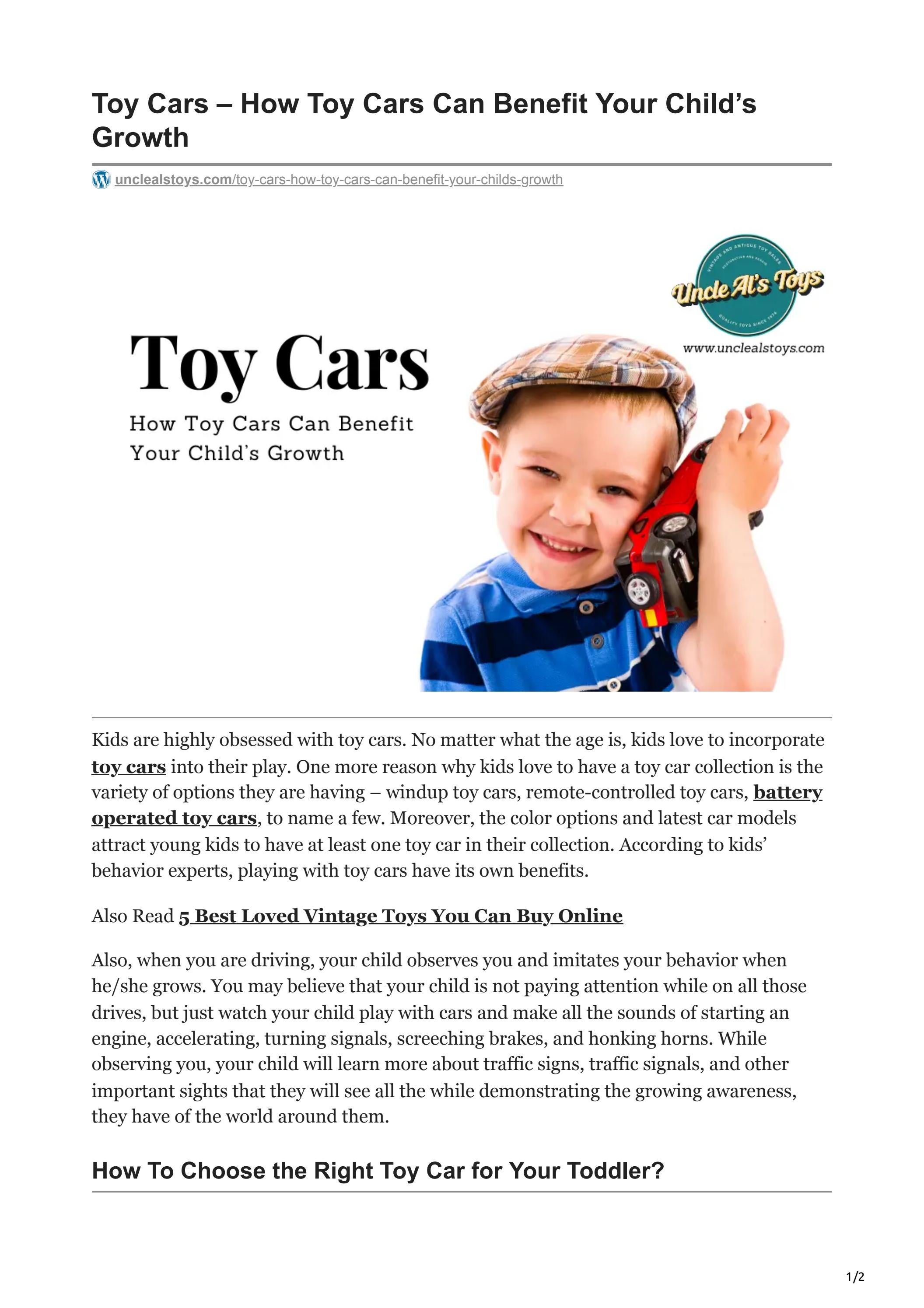 Toy Cars How Toy Cars Can Benefit Your Child’s Growth by Uncle Al's
