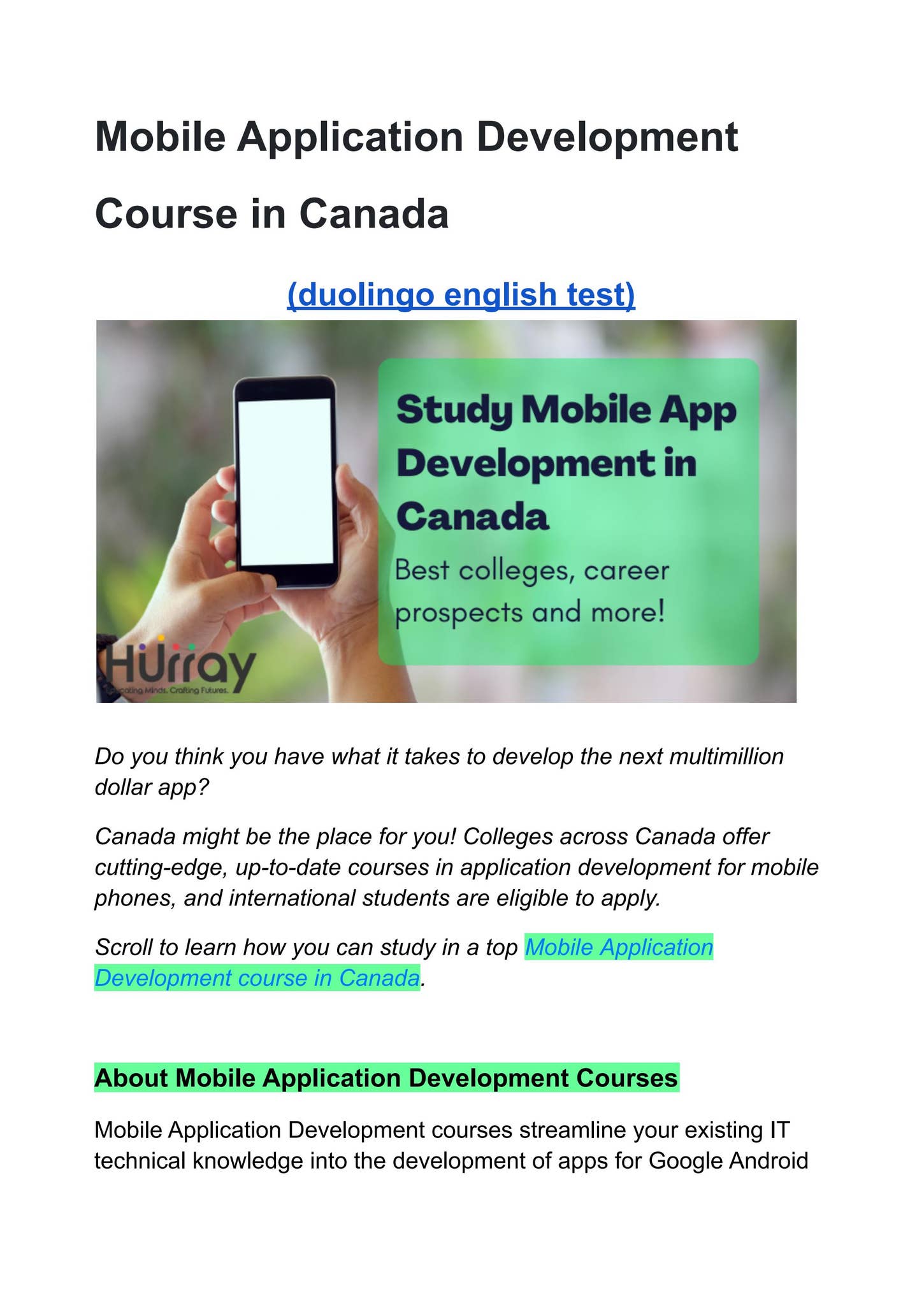 Mobile Application Development Course in Canada by hurray edutech - Issuu
