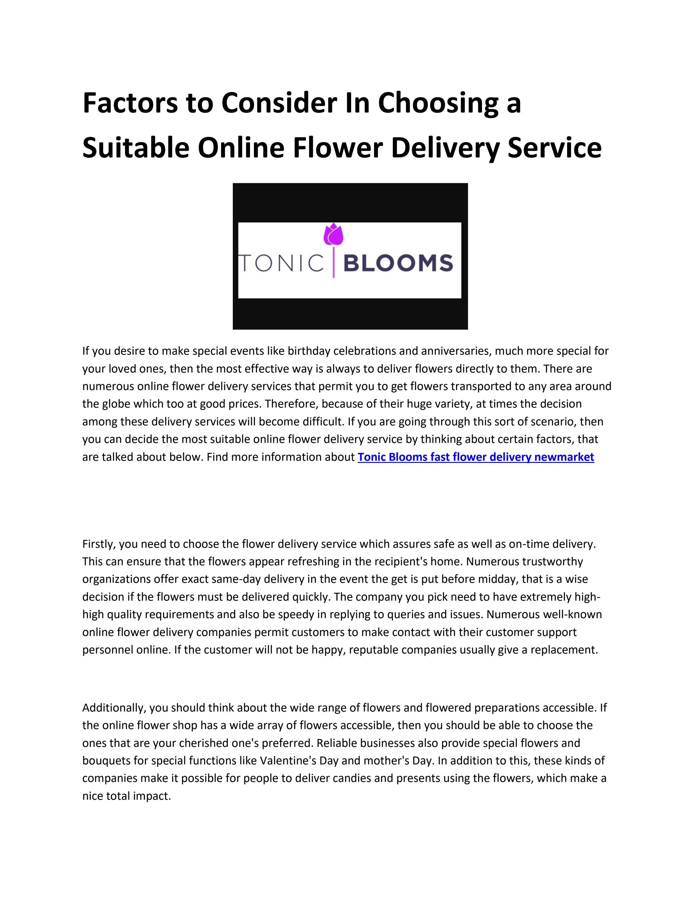 Tonic Blooms same day flower delivery newmarket by Thomas Shaw Issuu