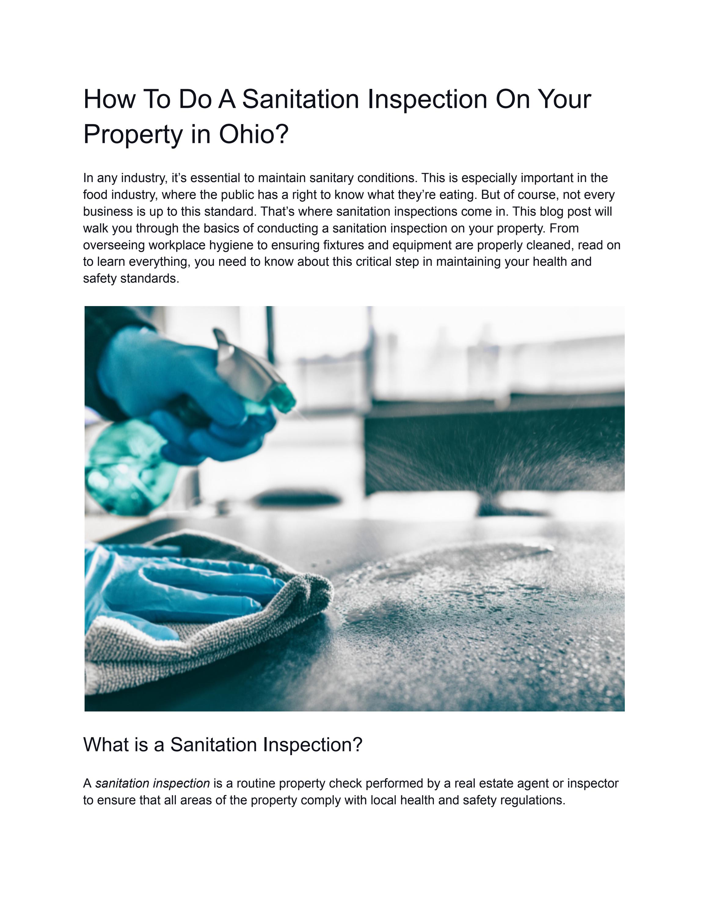 How To Do A Sanitation Inspection On Your Property in Ohio? by sgpnow