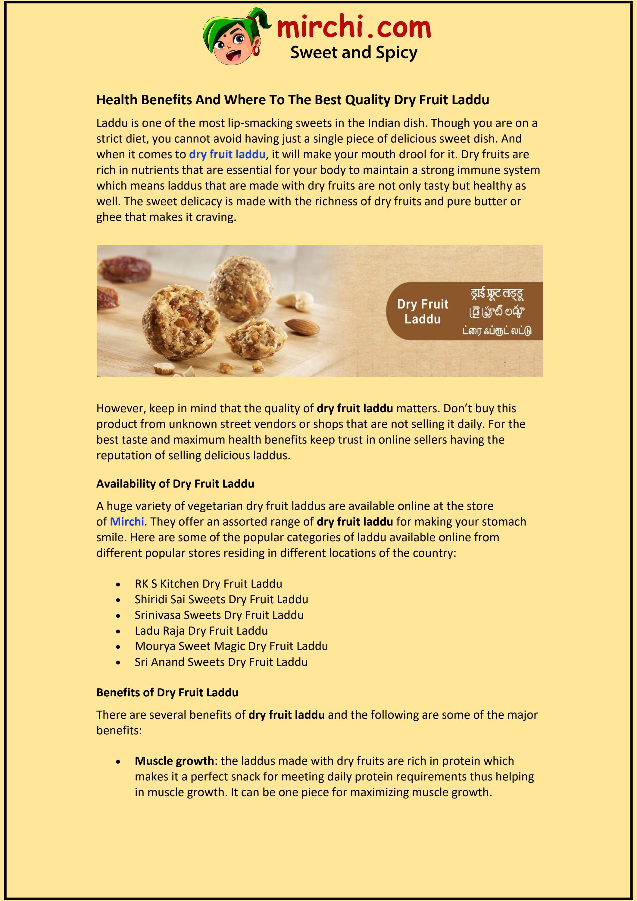 Health Benefits And Where To The Best Quality Dry Fruit Laddu by mirchi