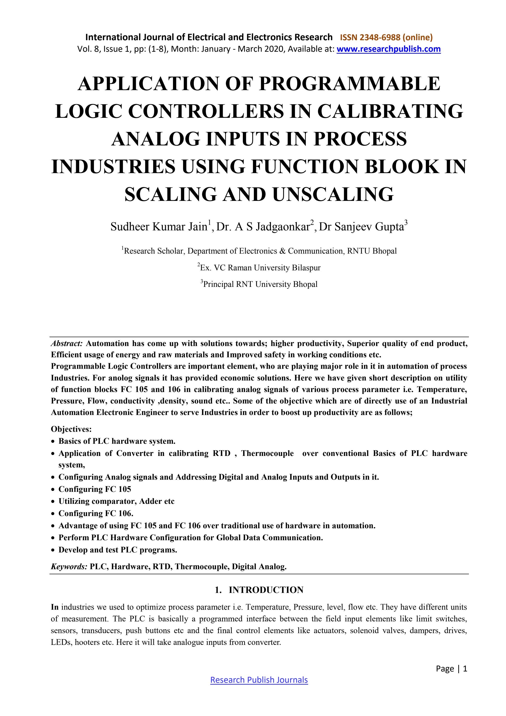 APPLICATION OF PROGRAMMABLE LOGIC CONTROLLERS IN CALIBRATING ANALOG